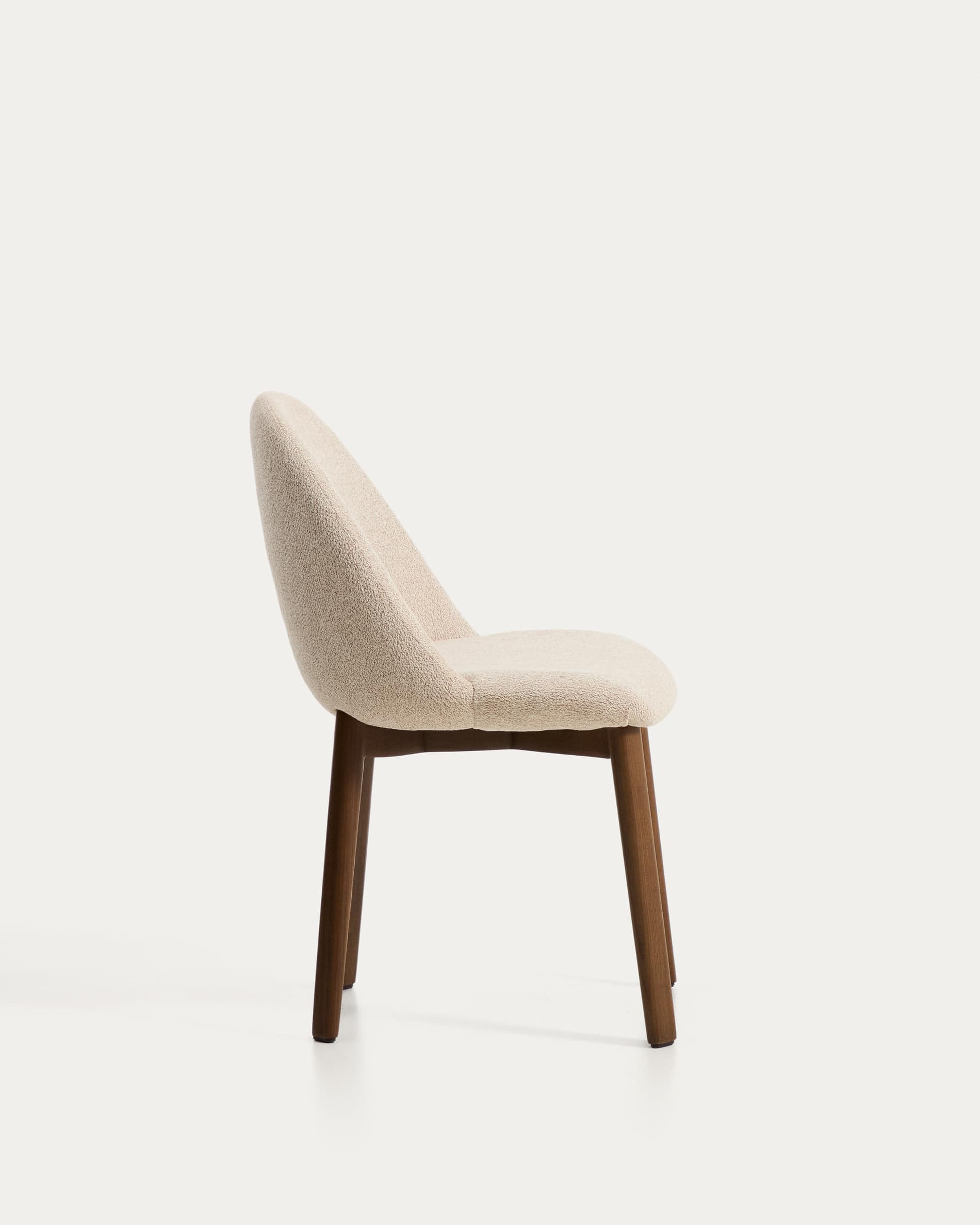 Meila chair in beige chenille with legs in solid ash wood with walnut finish