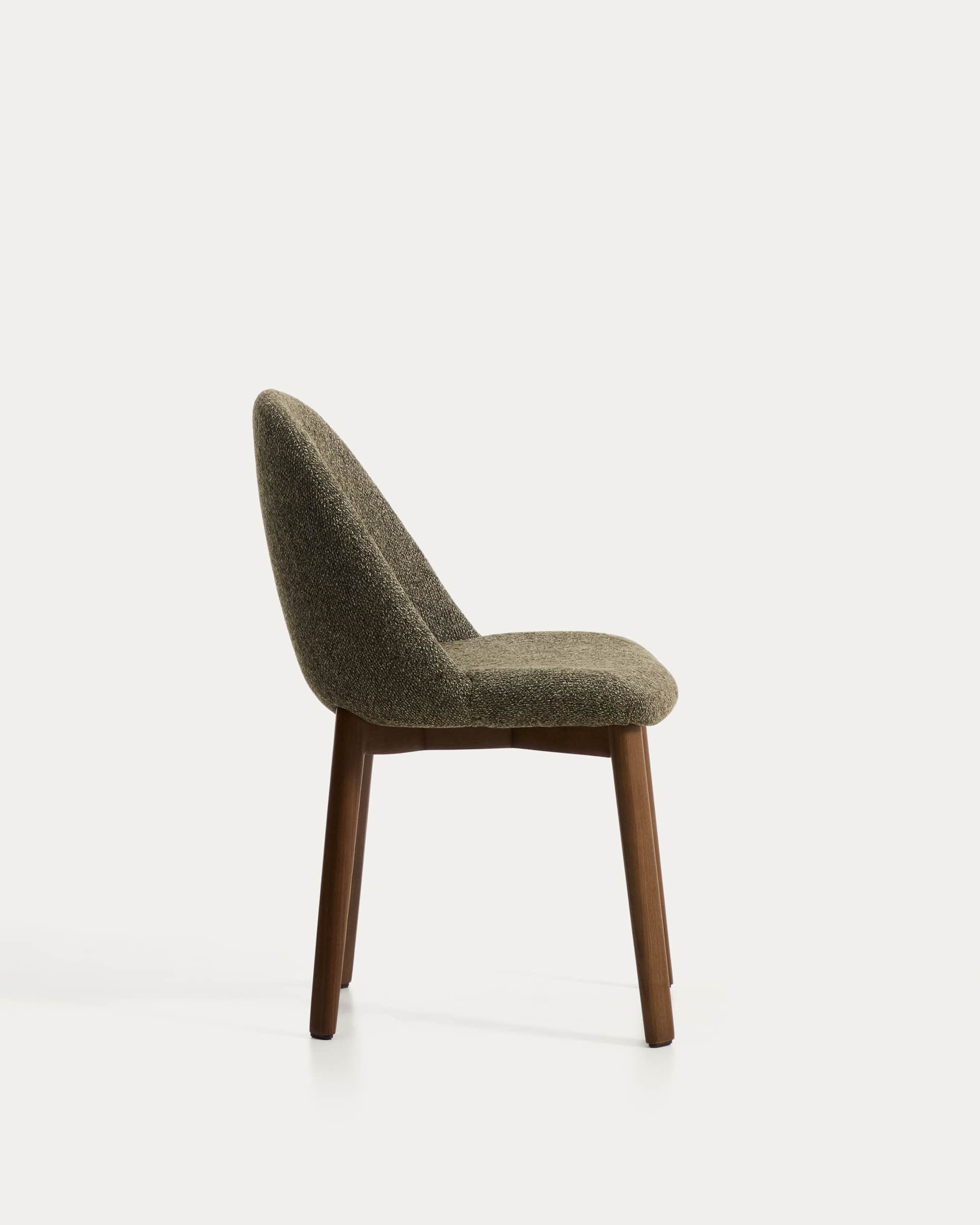 Meila chair in green chenille with legs in solid ash wood with walnut finish