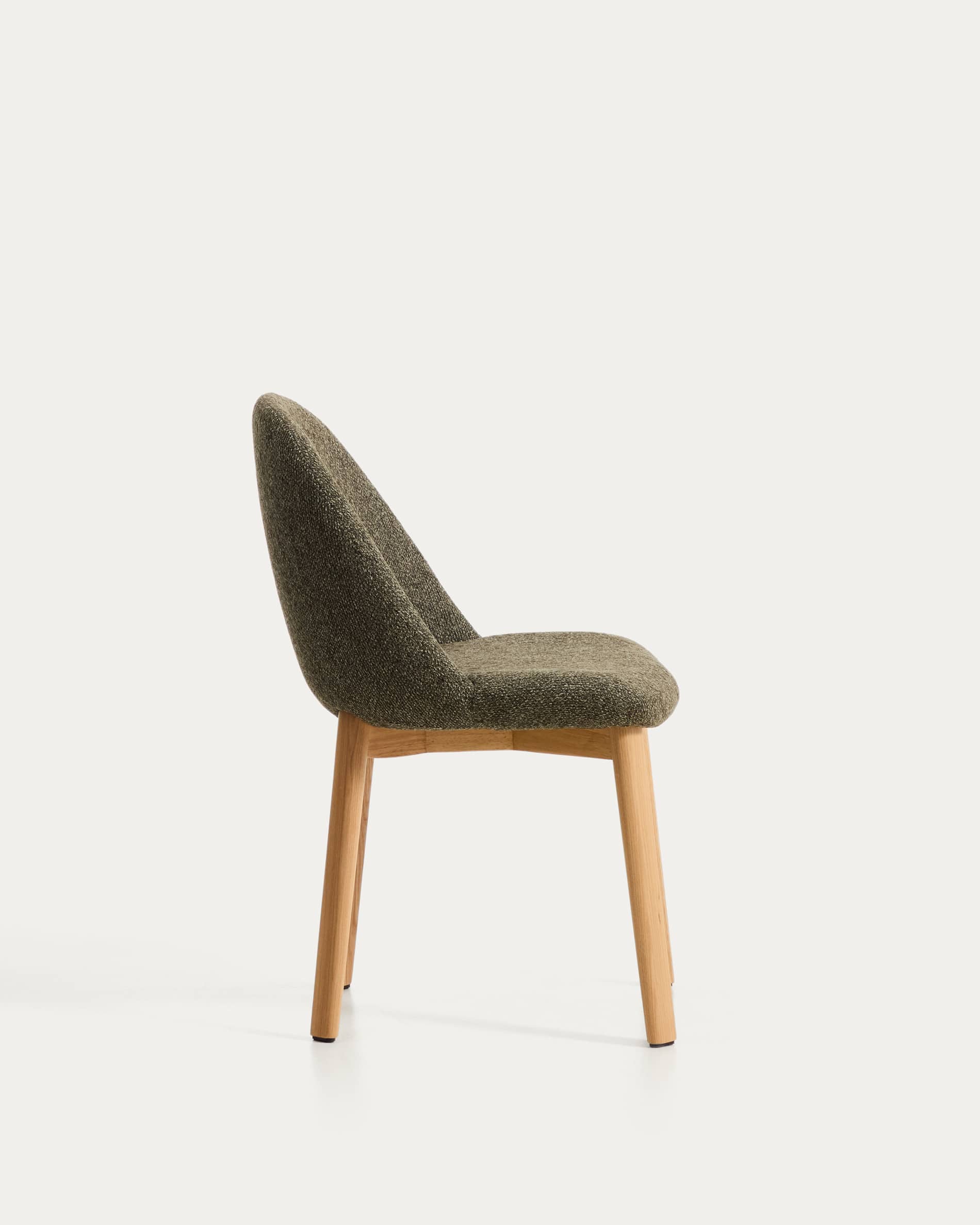 Meila chair in green chenille with legs in solid ash wood with natural finish