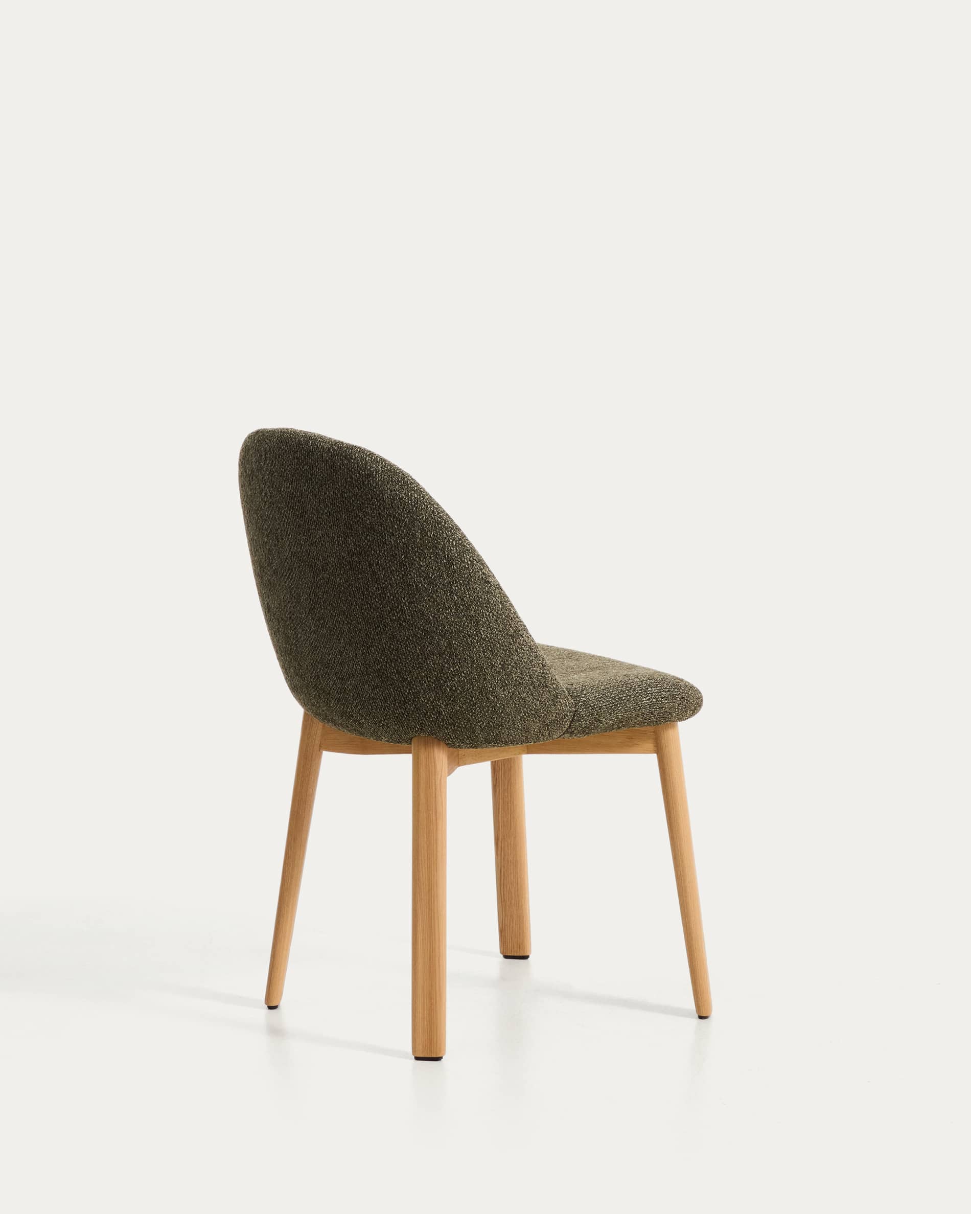 Meila chair in green chenille with legs in solid ash wood with natural finish