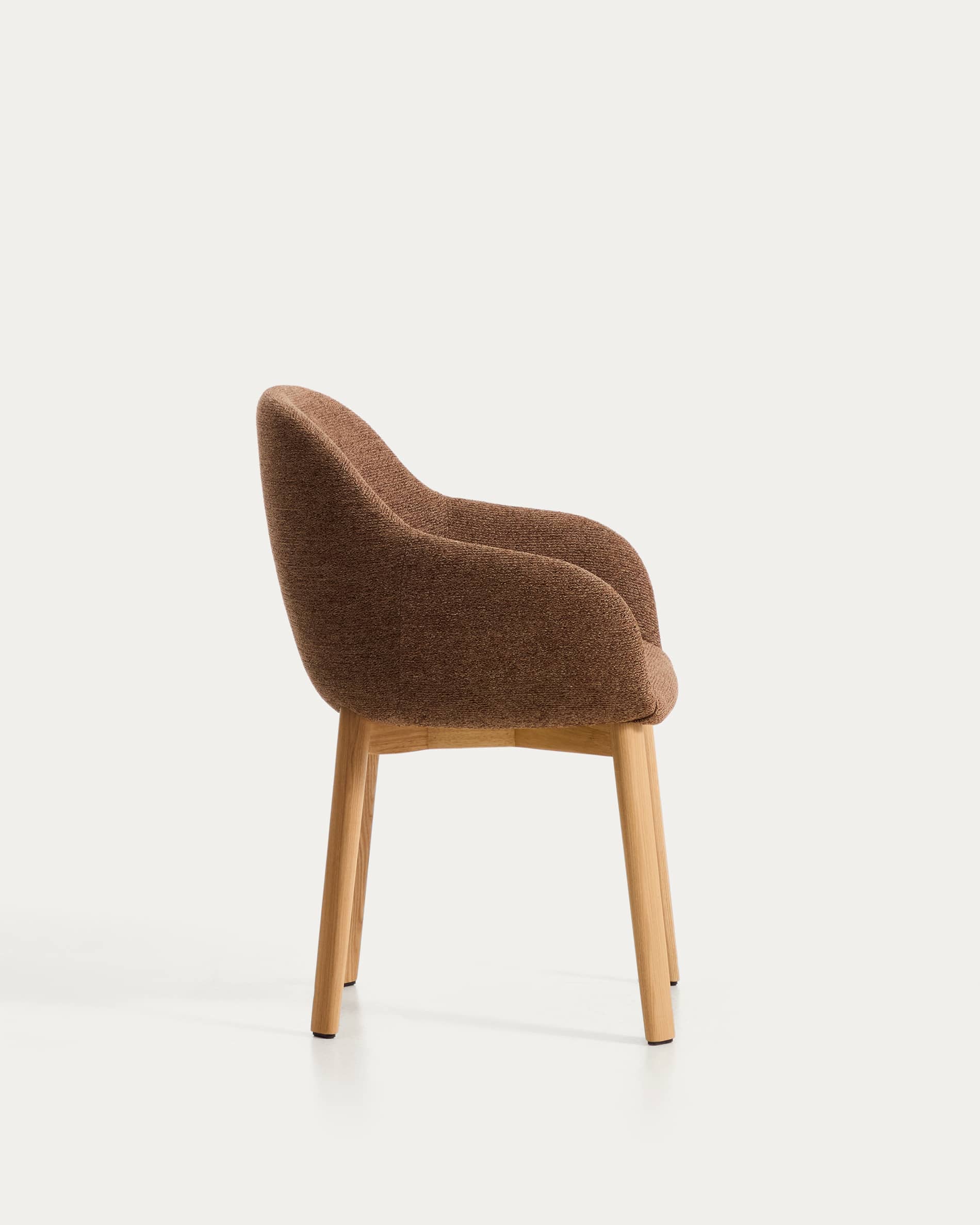 Meila chair with armrests in terracotta chenille with legs in solid ash wood with natural finish