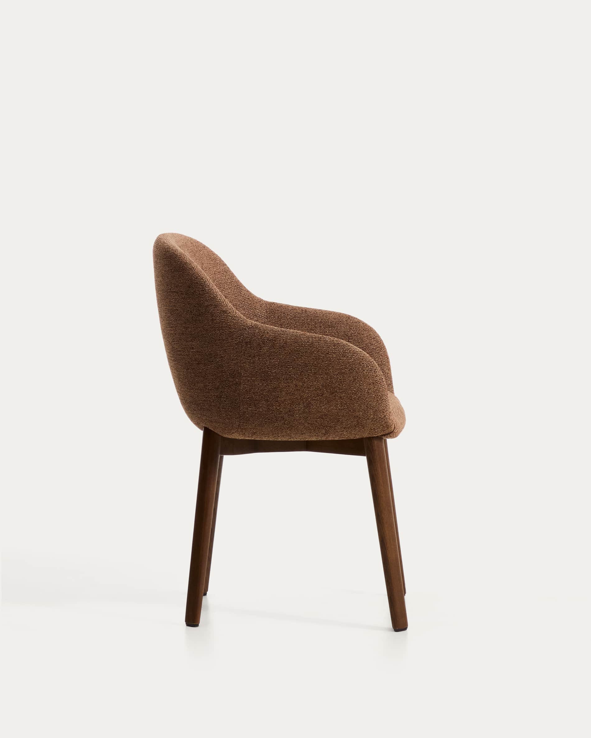Meila chair with armrests in terracotta chenille with legs in solid ash wood with walnut finish
