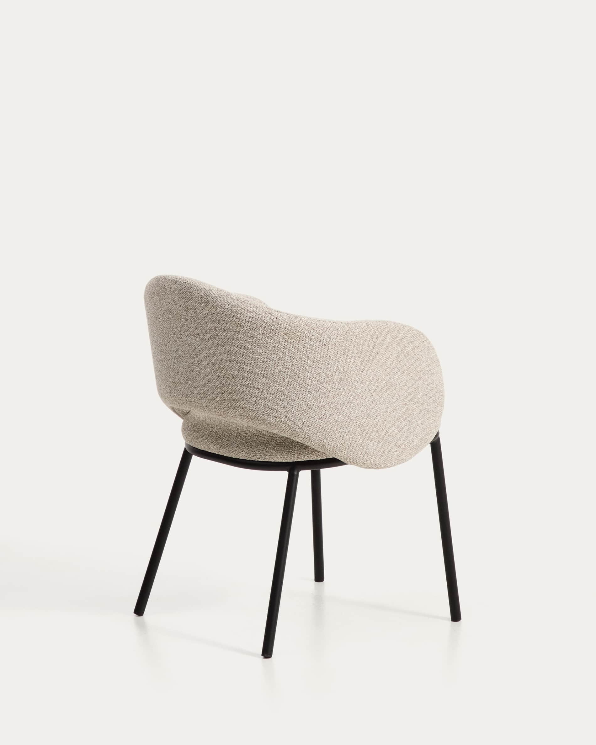 Maina chair in thick beige chenille with steel legs in a black finish, FSC Mix Credit