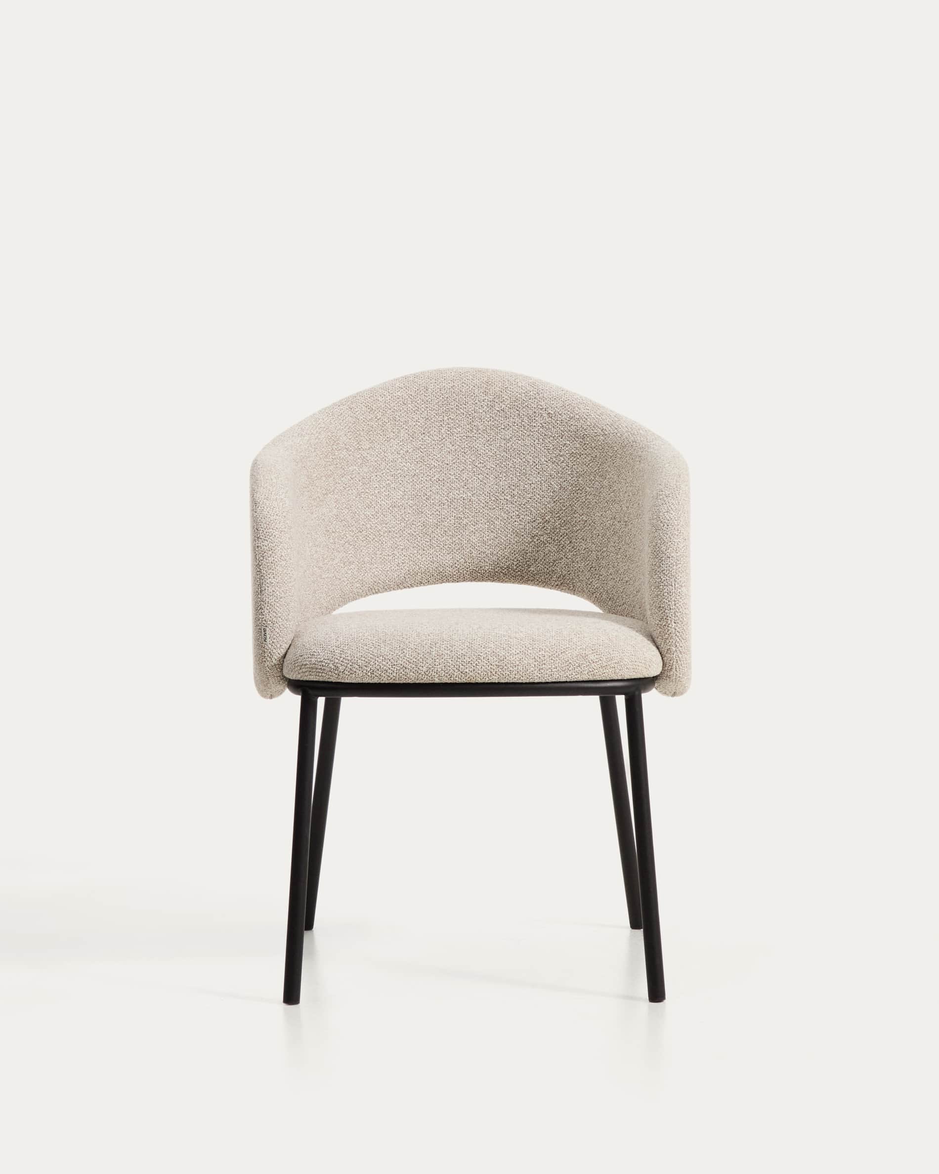 Maina chair in thick beige chenille with steel legs in a black finish, FSC Mix Credit