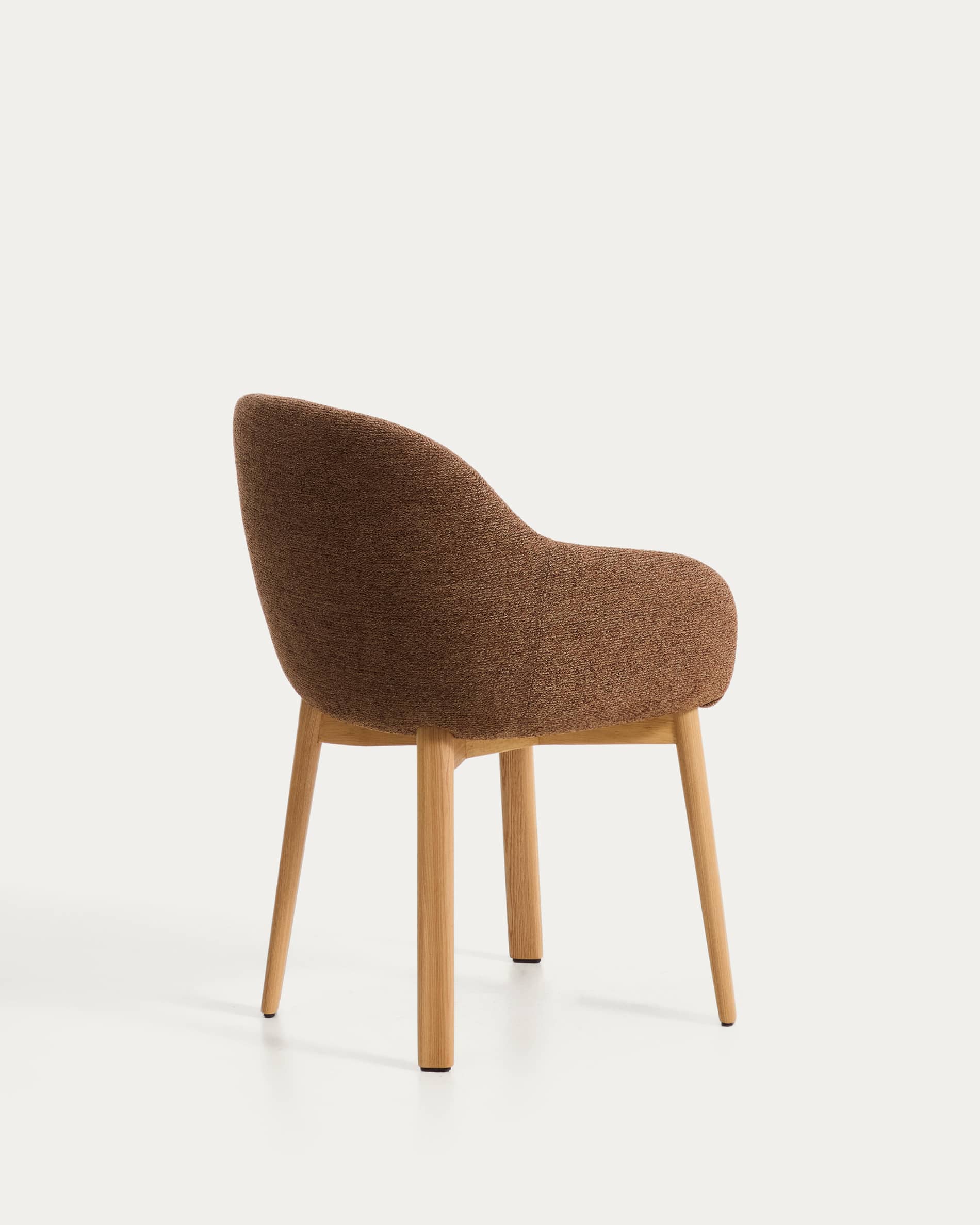Meila chair with armrests in terracotta chenille with legs in solid ash wood with natural finish