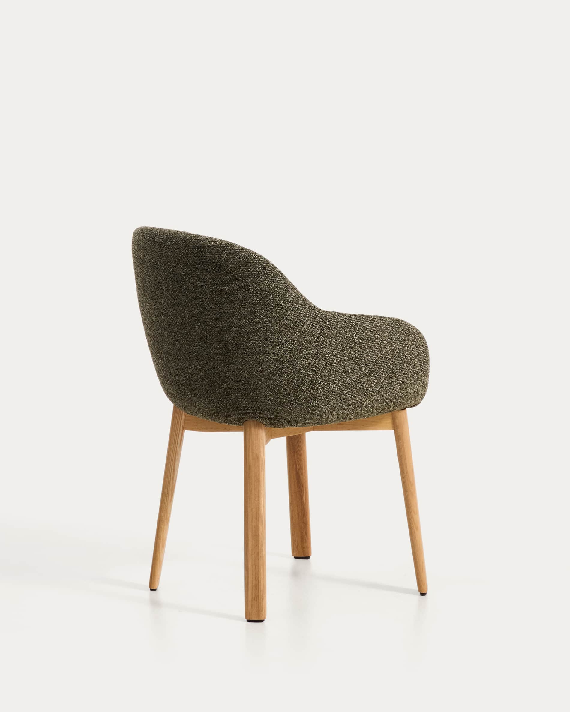 Meila chair with armrests in green chenille with legs in solid ash wood with natural finish