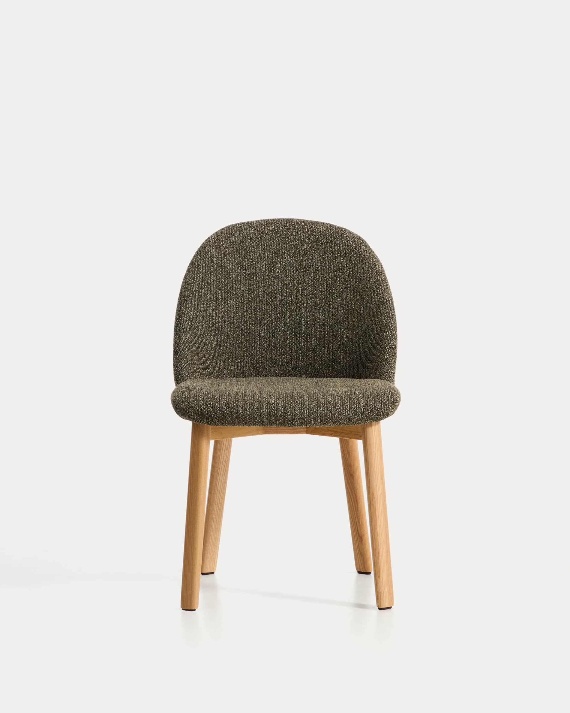 Meila chair in green chenille with legs in solid ash wood with natural finish