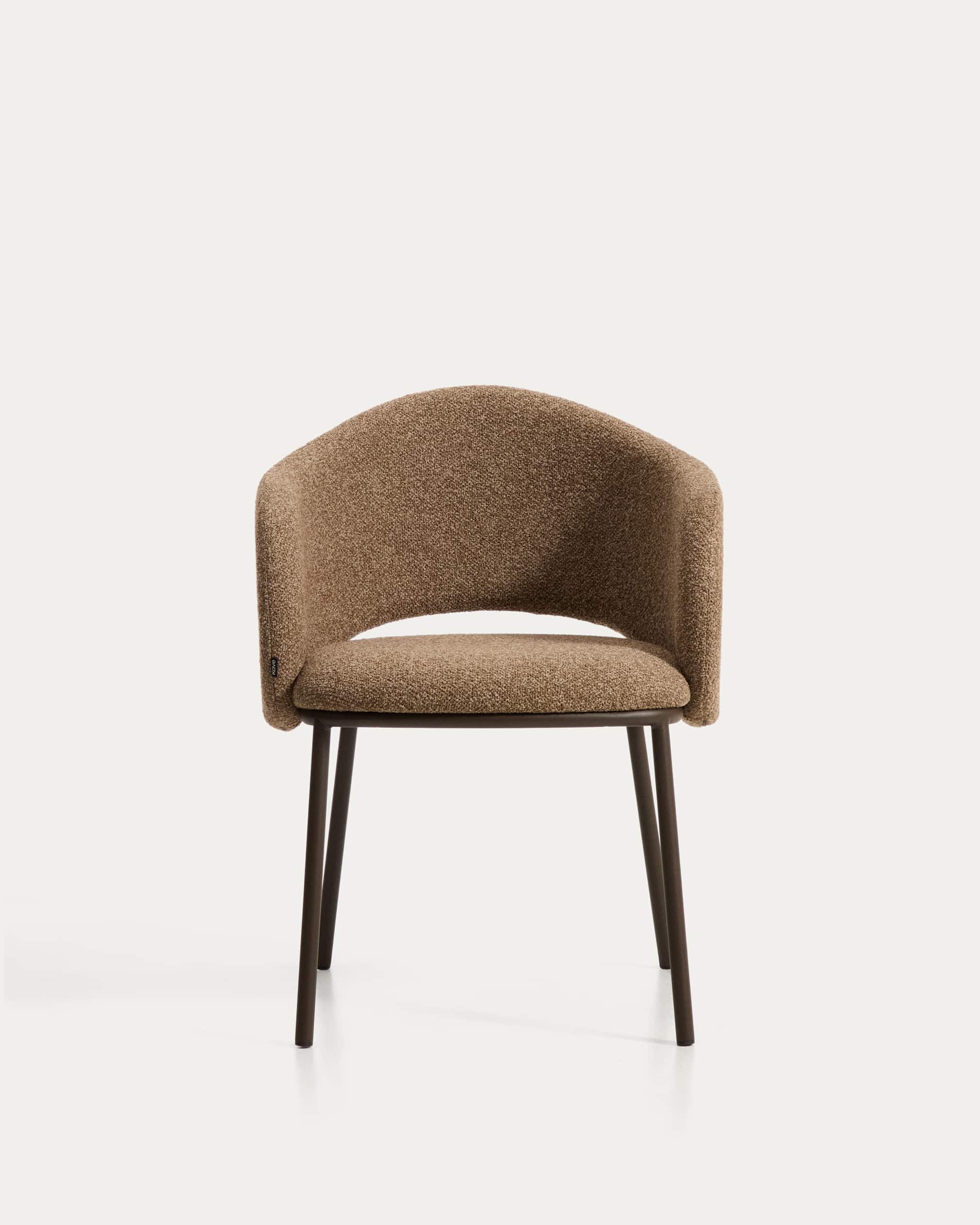 Maina chair in thick brown chenille with steel legs in a brown finish, FSC Mix Credit