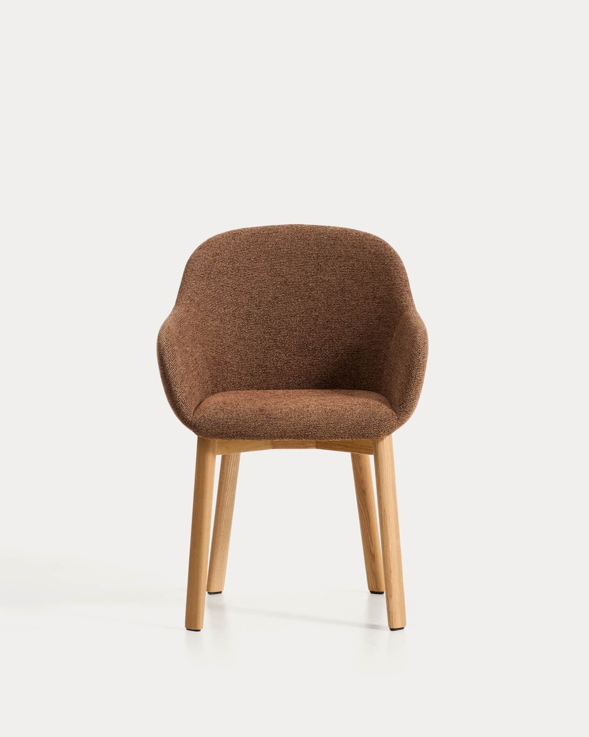 Meila chair with armrests in terracotta chenille with legs in solid ash wood with natural finish