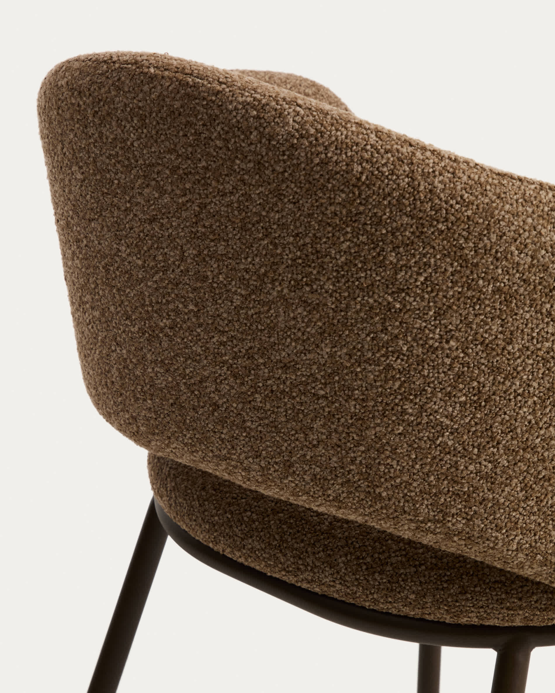 Maina chair in thick brown chenille with steel legs in a brown finish, FSC Mix Credit