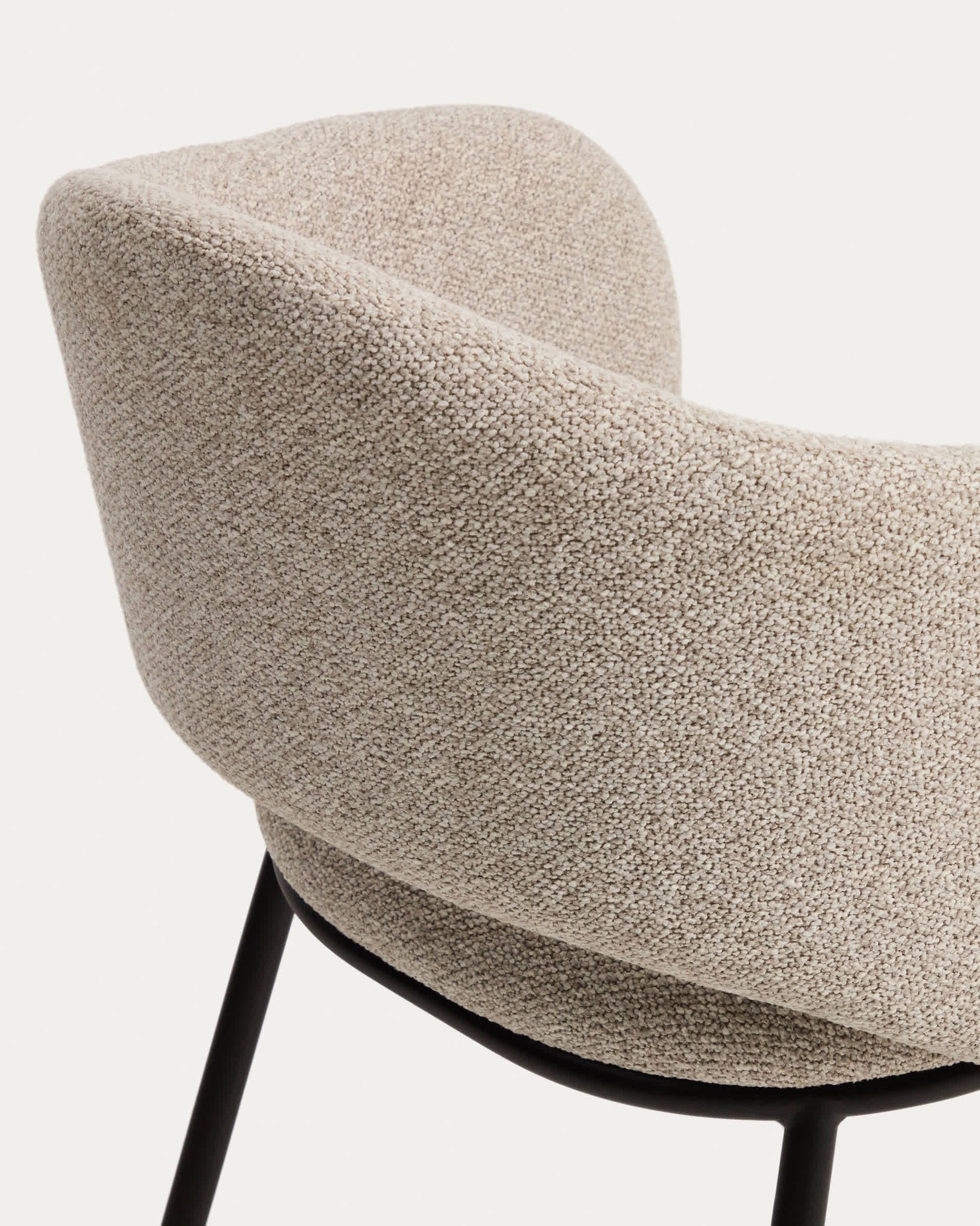 Maina chair in thick beige chenille with steel legs in a black finish, FSC Mix Credit