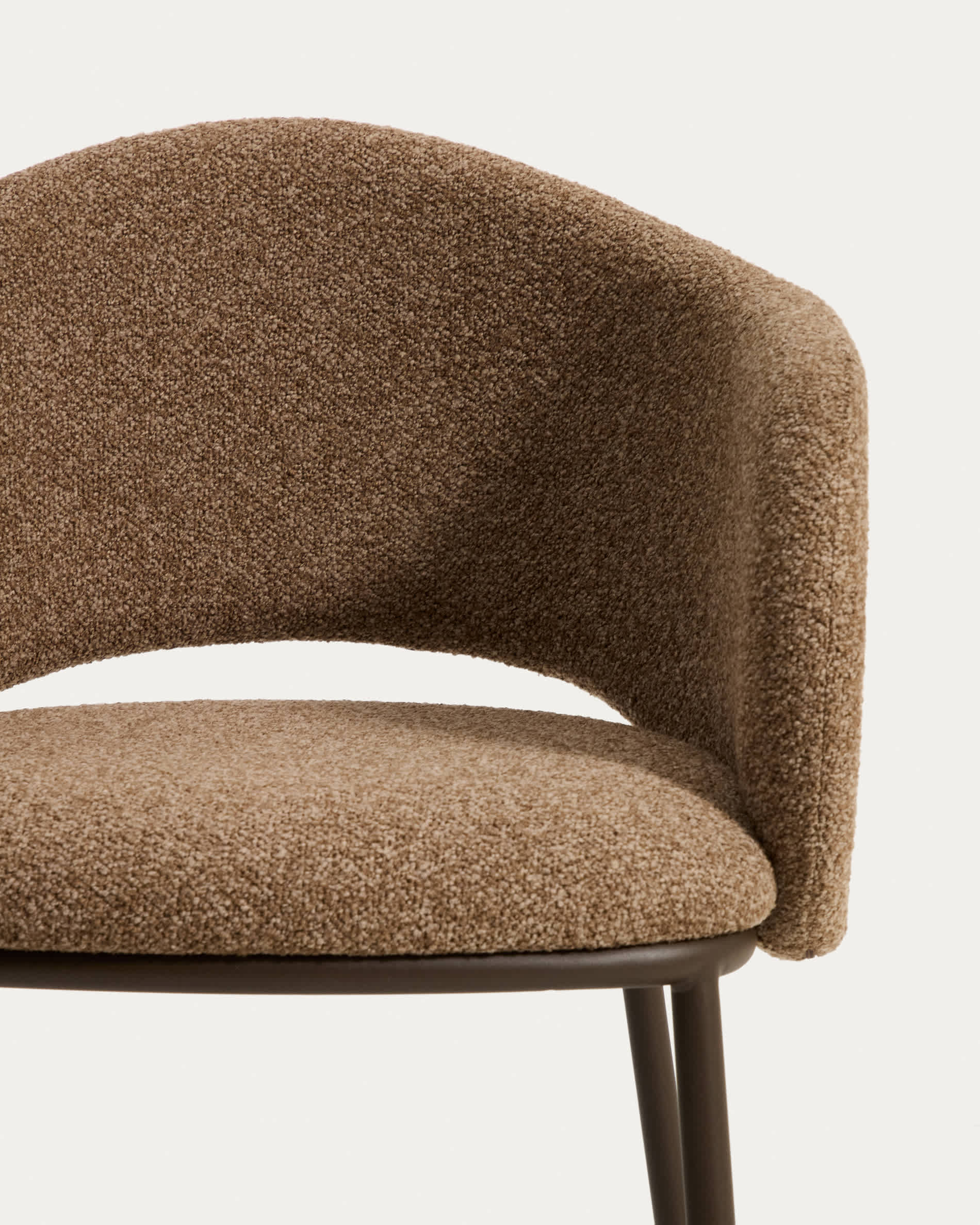 Maina chair in thick brown chenille with steel legs in a brown finish, FSC Mix Credit