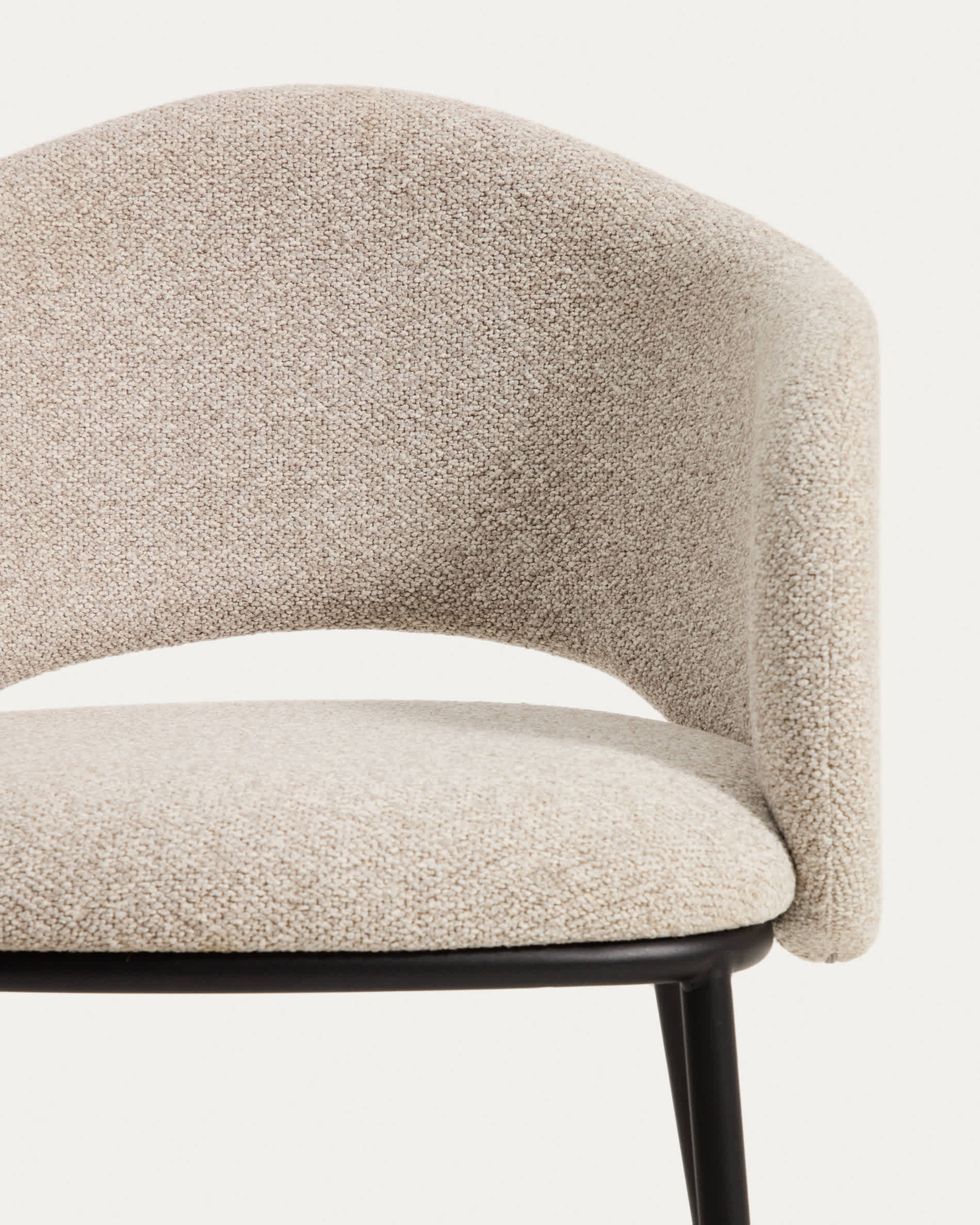 Maina chair in thick beige chenille with steel legs in a black finish, FSC Mix Credit