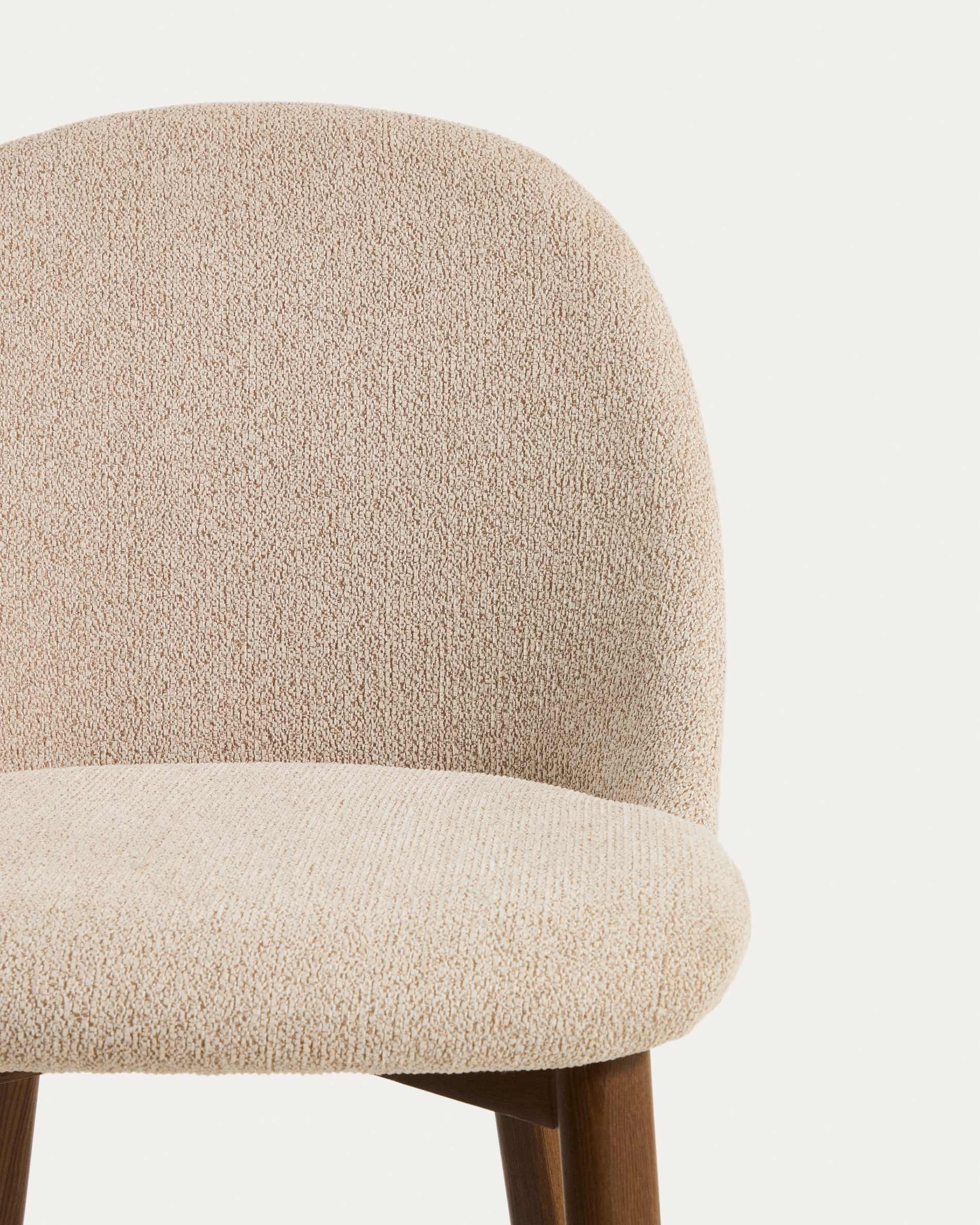 Meila chair in beige chenille with legs in solid ash wood with walnut finish