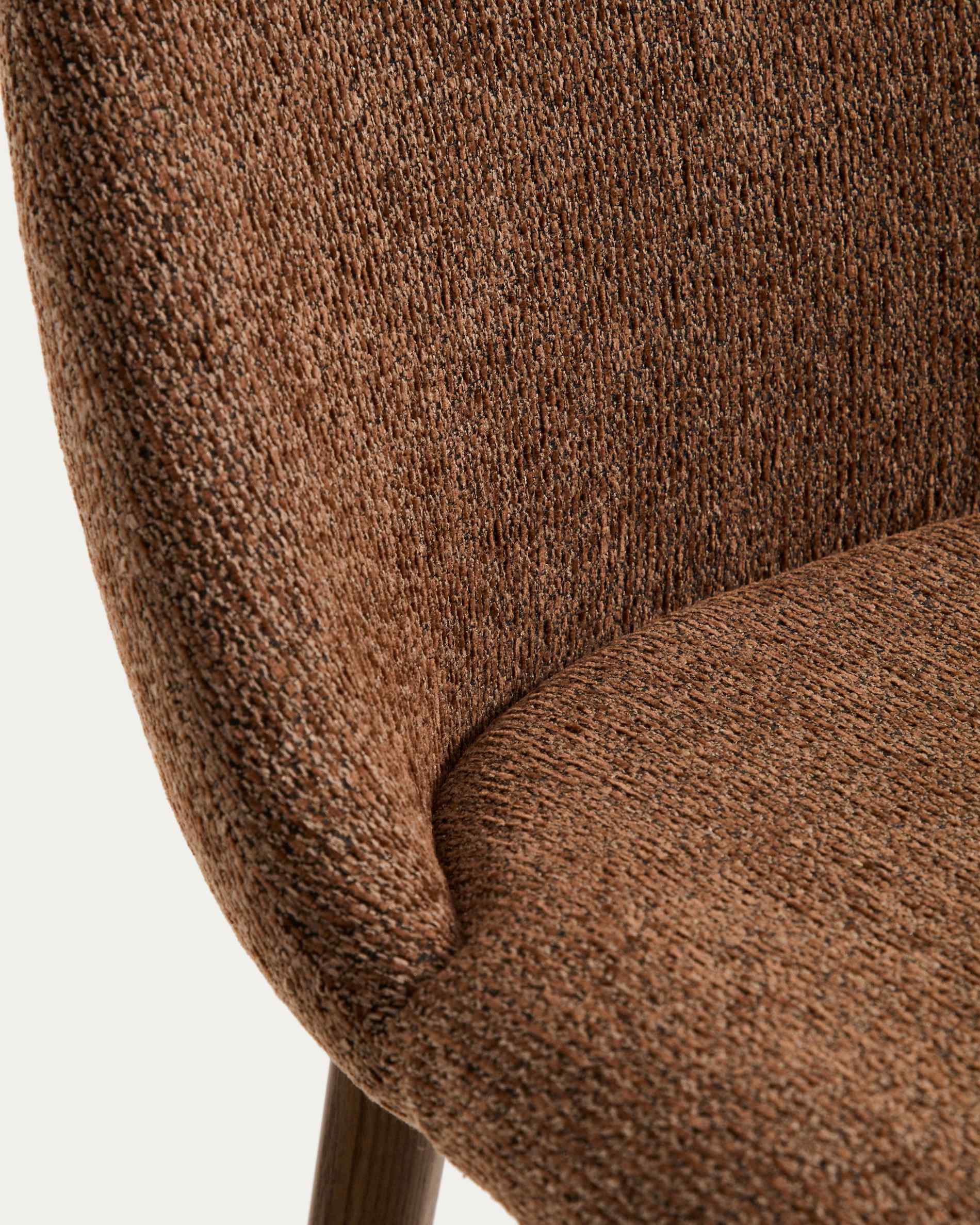 Meila chair in terracotta chenille with legs in solid ash wood with walnut finish