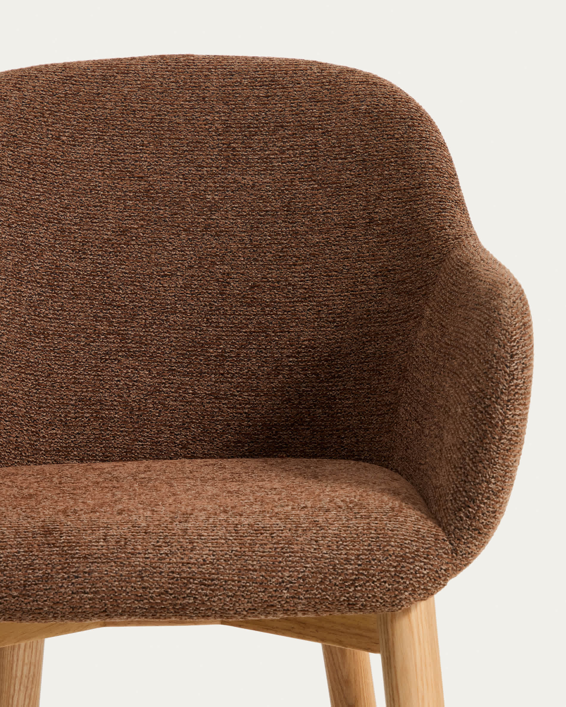 Meila chair with armrests in terracotta chenille with legs in solid ash wood with natural finish