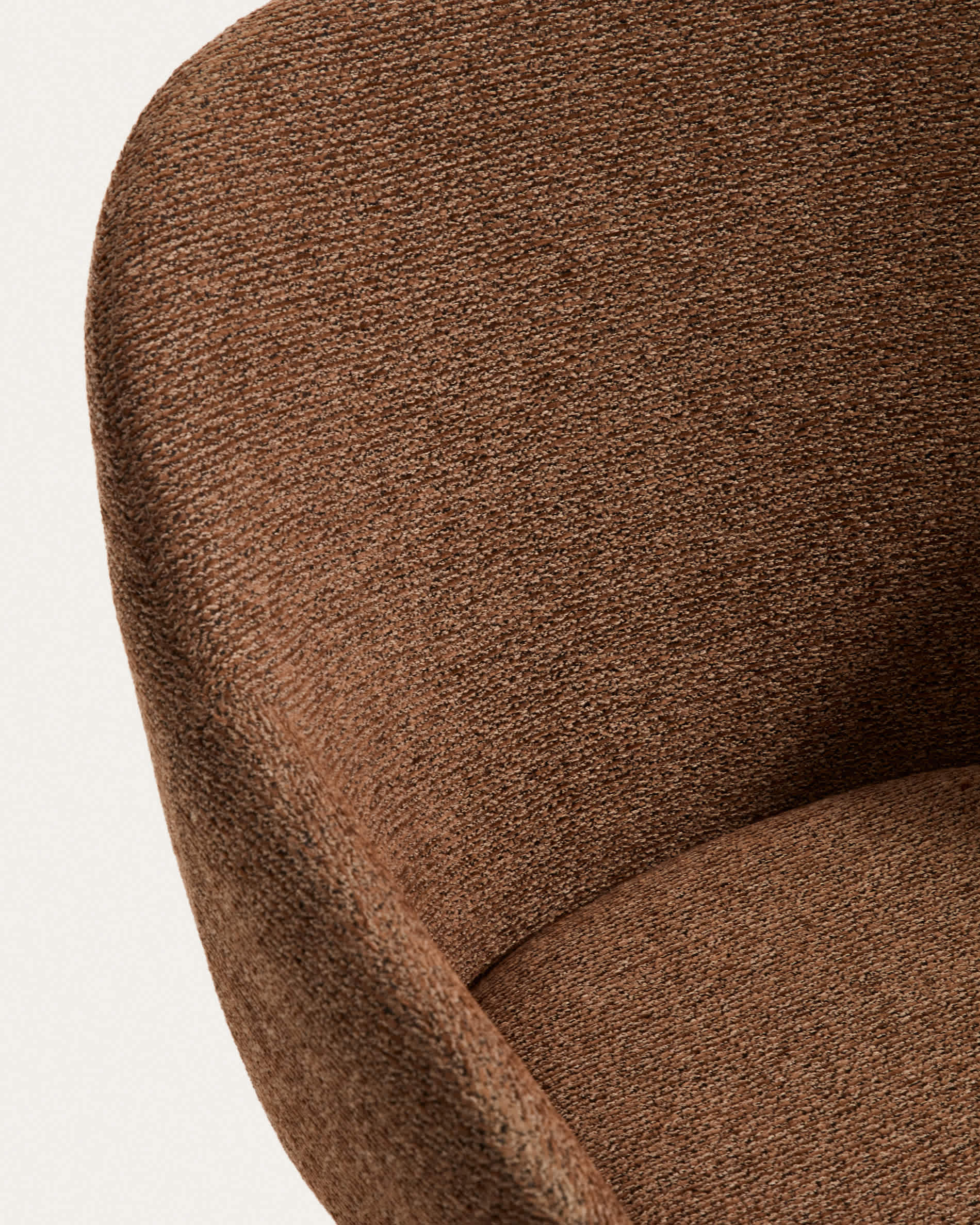 Meila chair with armrests in terracotta chenille with legs in solid ash wood with walnut finish