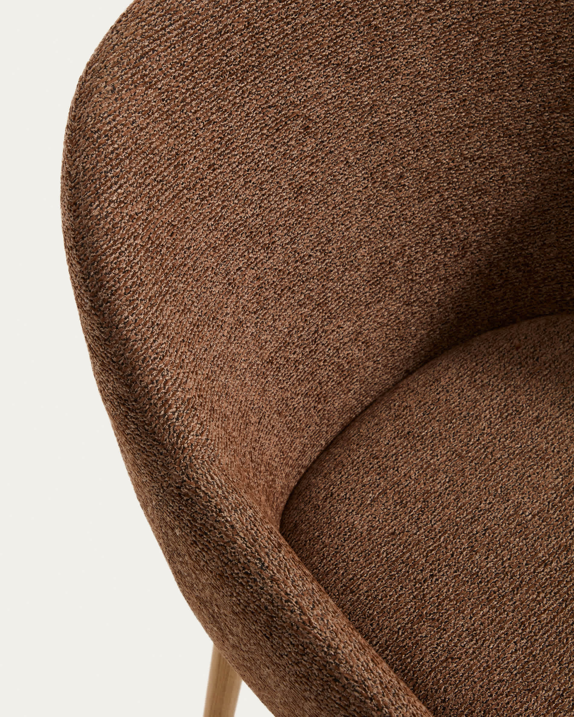 Meila chair with armrests in terracotta chenille with legs in solid ash wood with natural finish