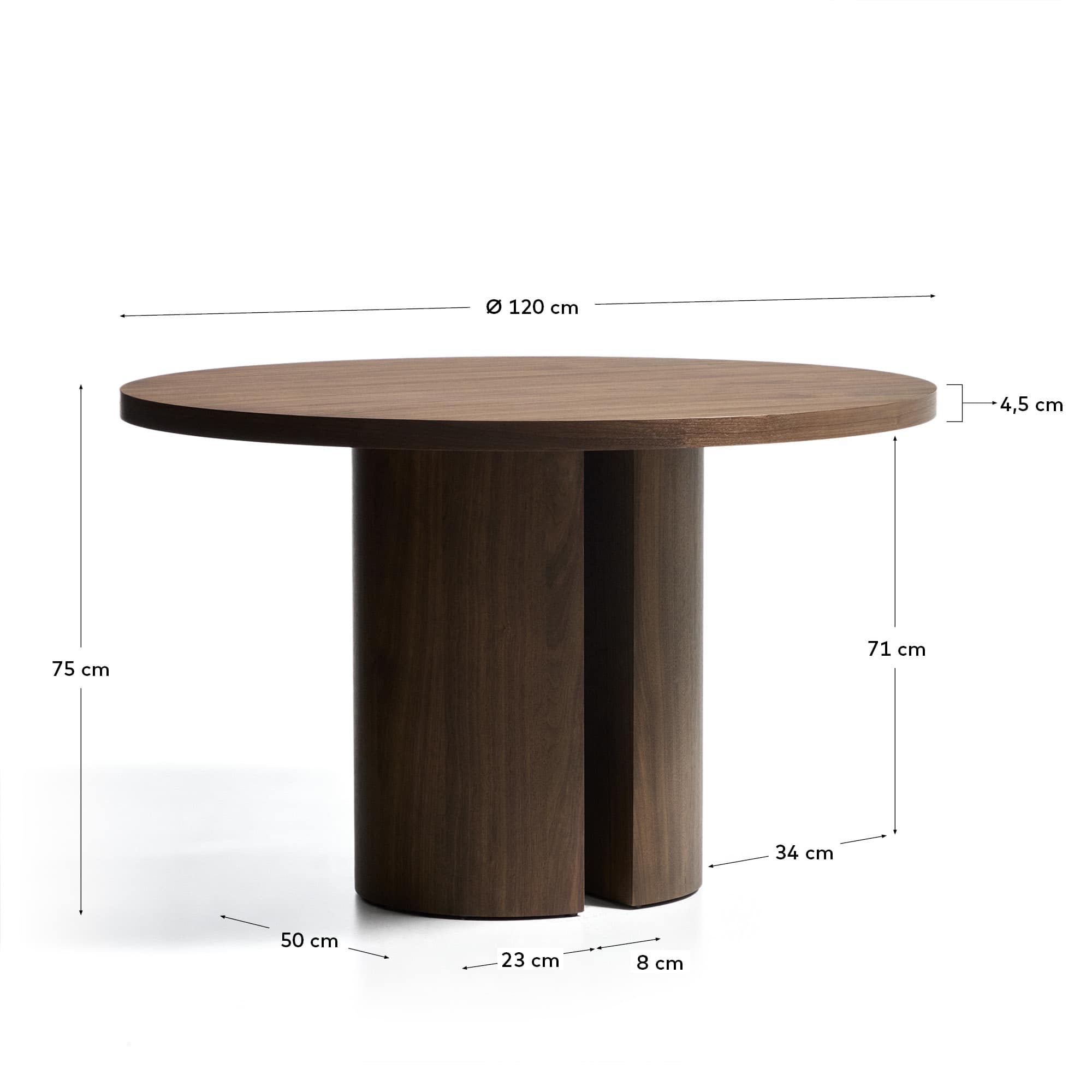 Nealy round table with a walnut veneer in a dark finish, Ø 120 cm