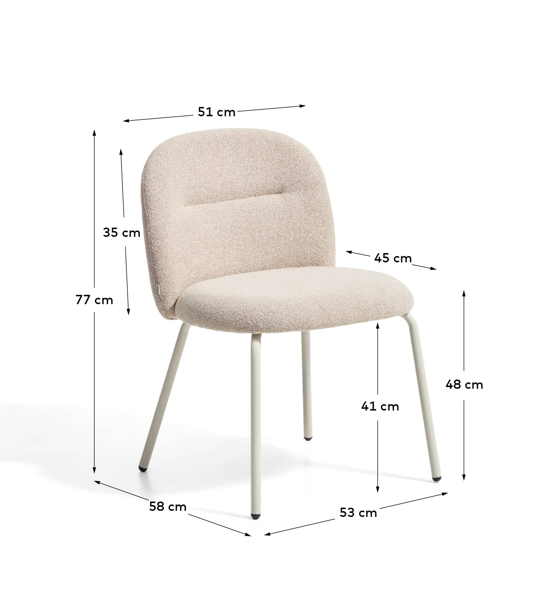 Arino beige chenille chair with beige metal legs FSC 100%