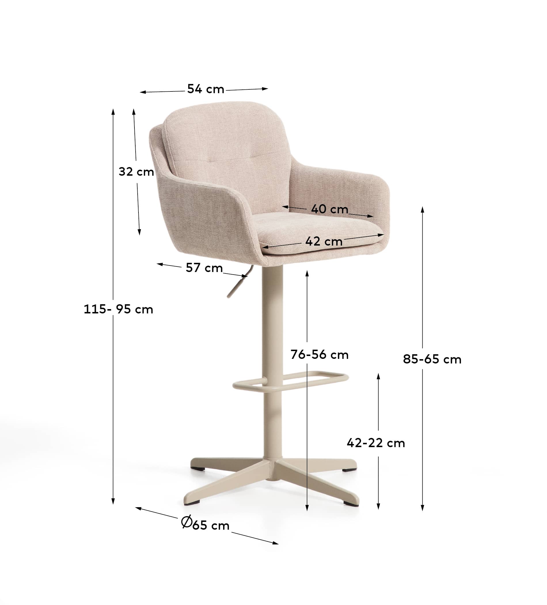 Lexa beige chenille swivel stool with beige-finish steel legs