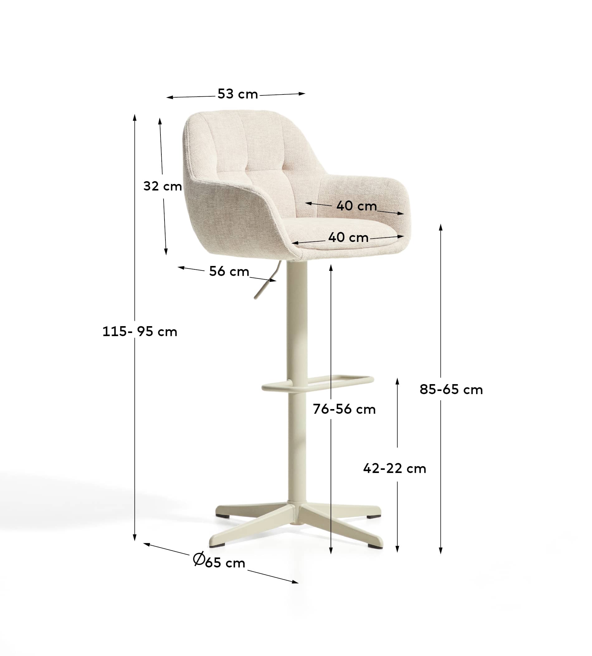 Dorina beige chenille swivel stool with beige-finish steel legs