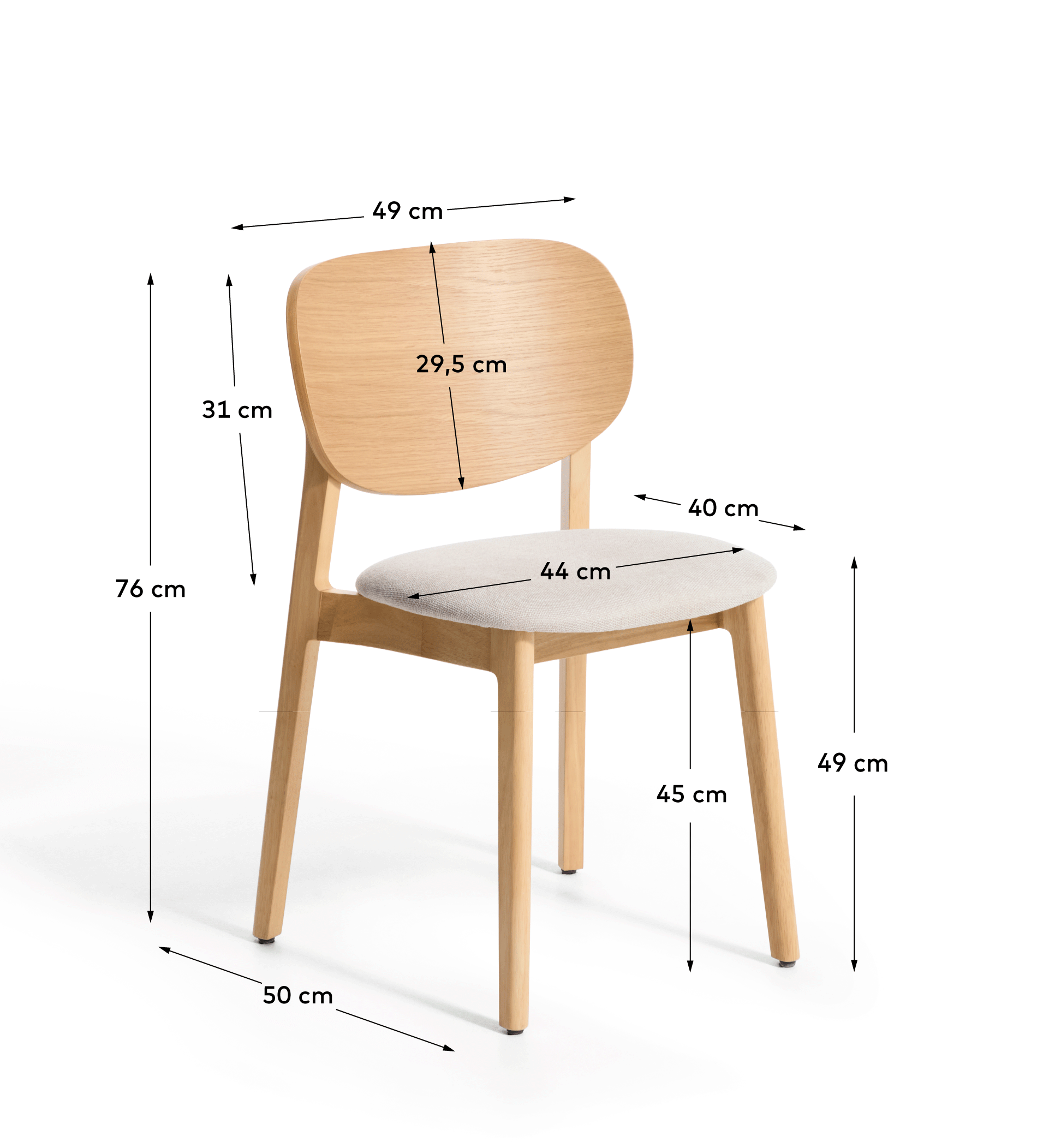 Ludara chair in oak veneer and beige chenille