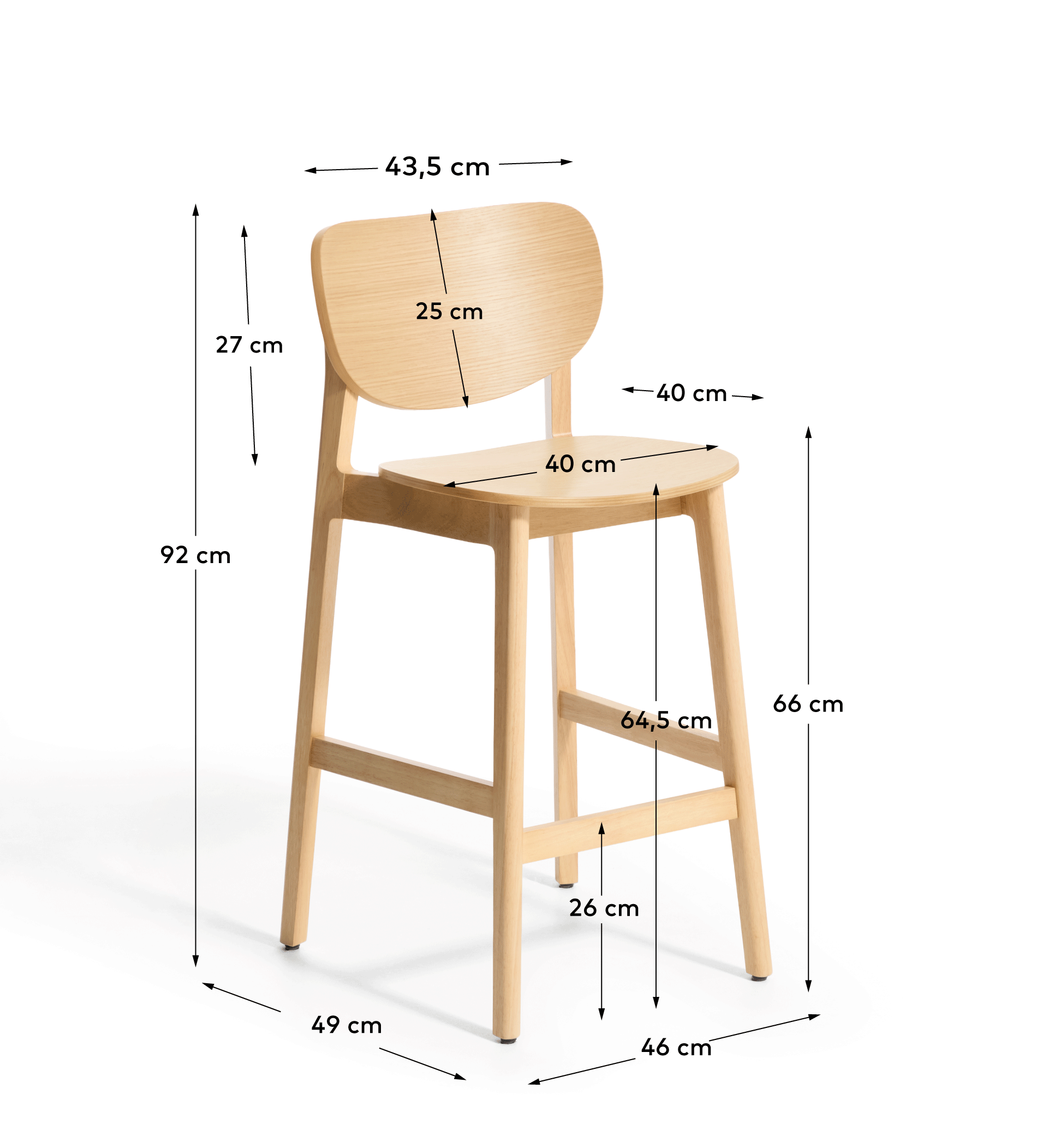 Ludara stool in oak veneer 65cm