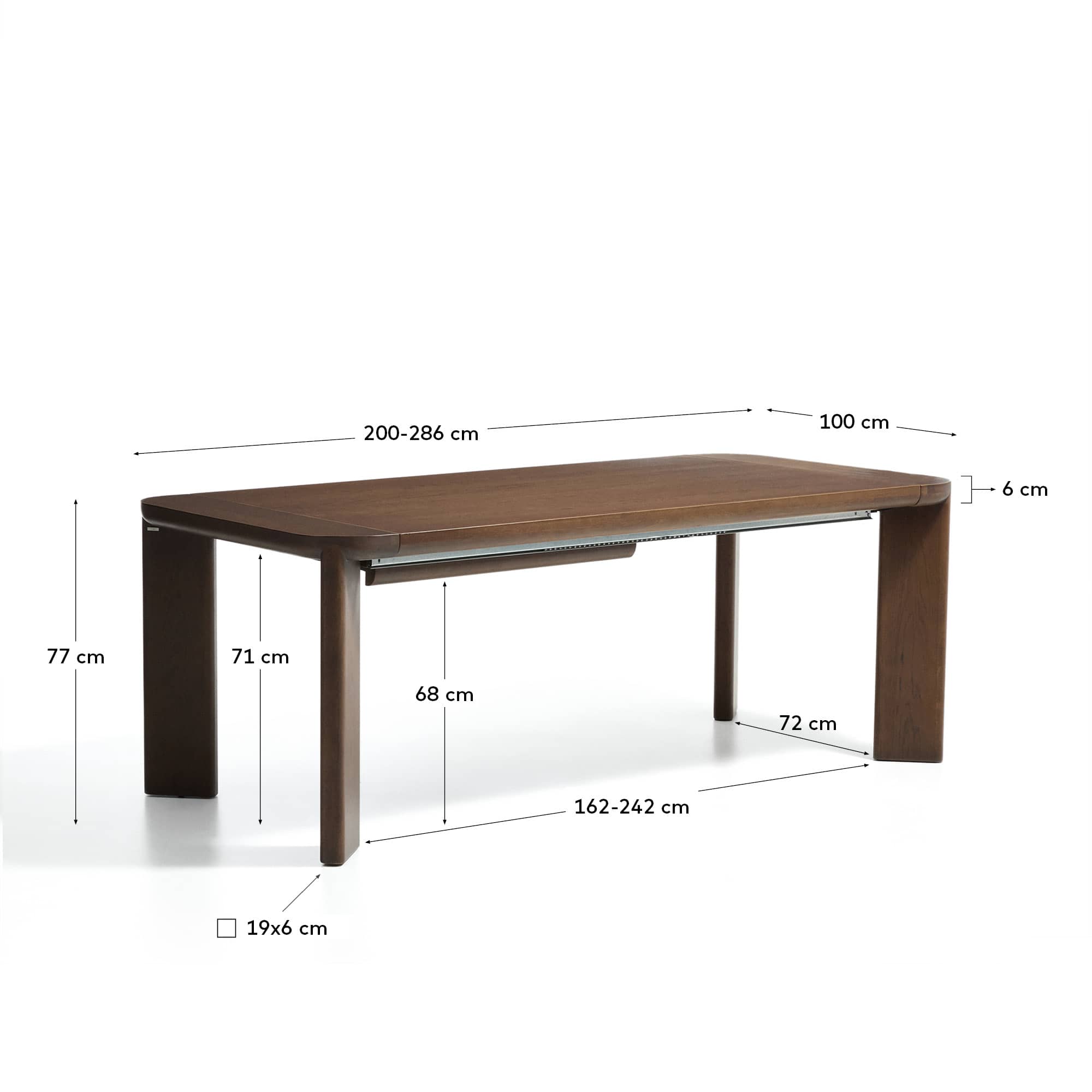 Jondal extendable table in solid oak wood and oak veneer with walnut finish FSC 100% 200 (286) x 100cm
