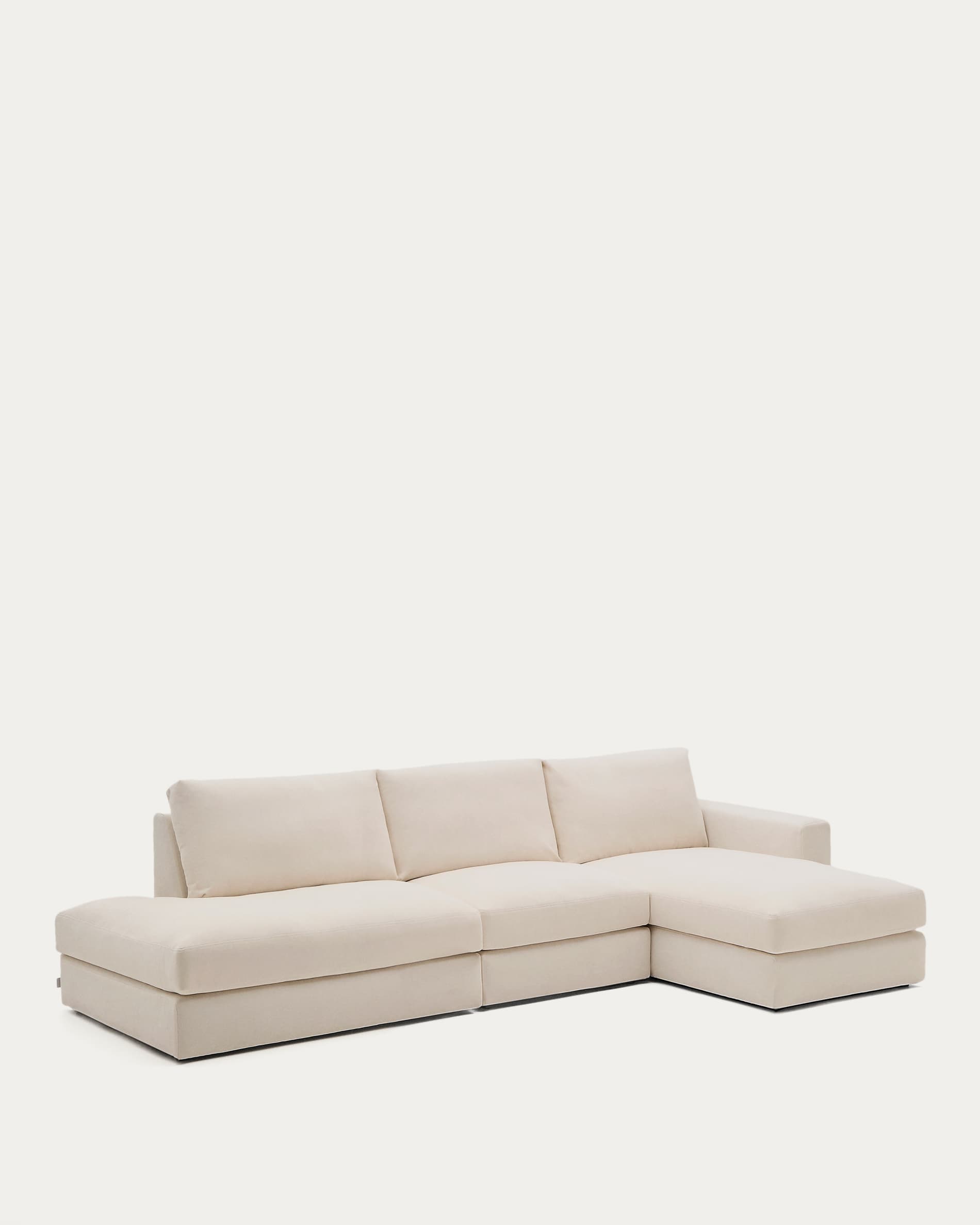 Alea beige chenille 5-seater modular sofa with right chaise longue and removable cover 340cm