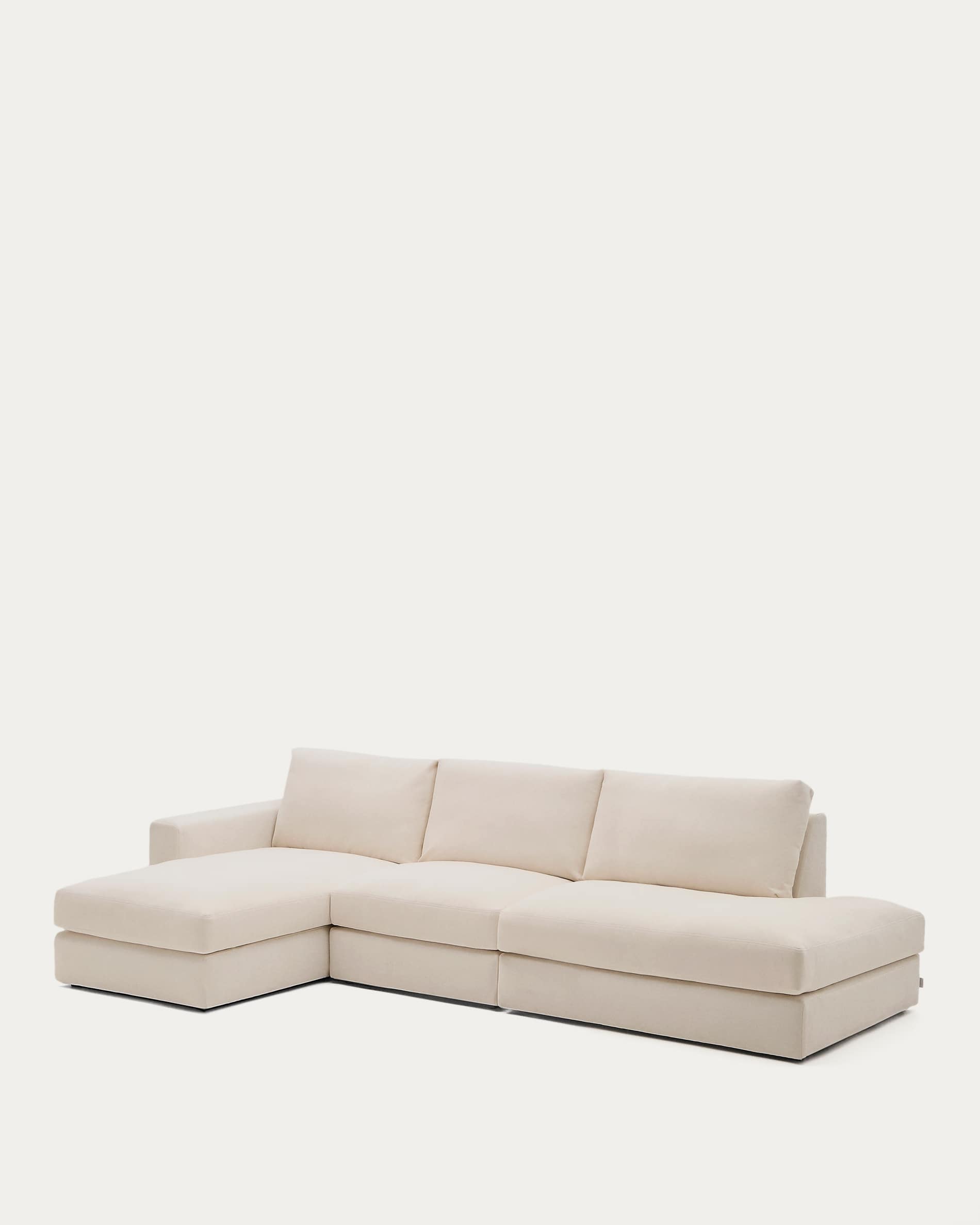 Alea beige chenille 5-seater modular sofa with left chaise longue and removable cover 340cm