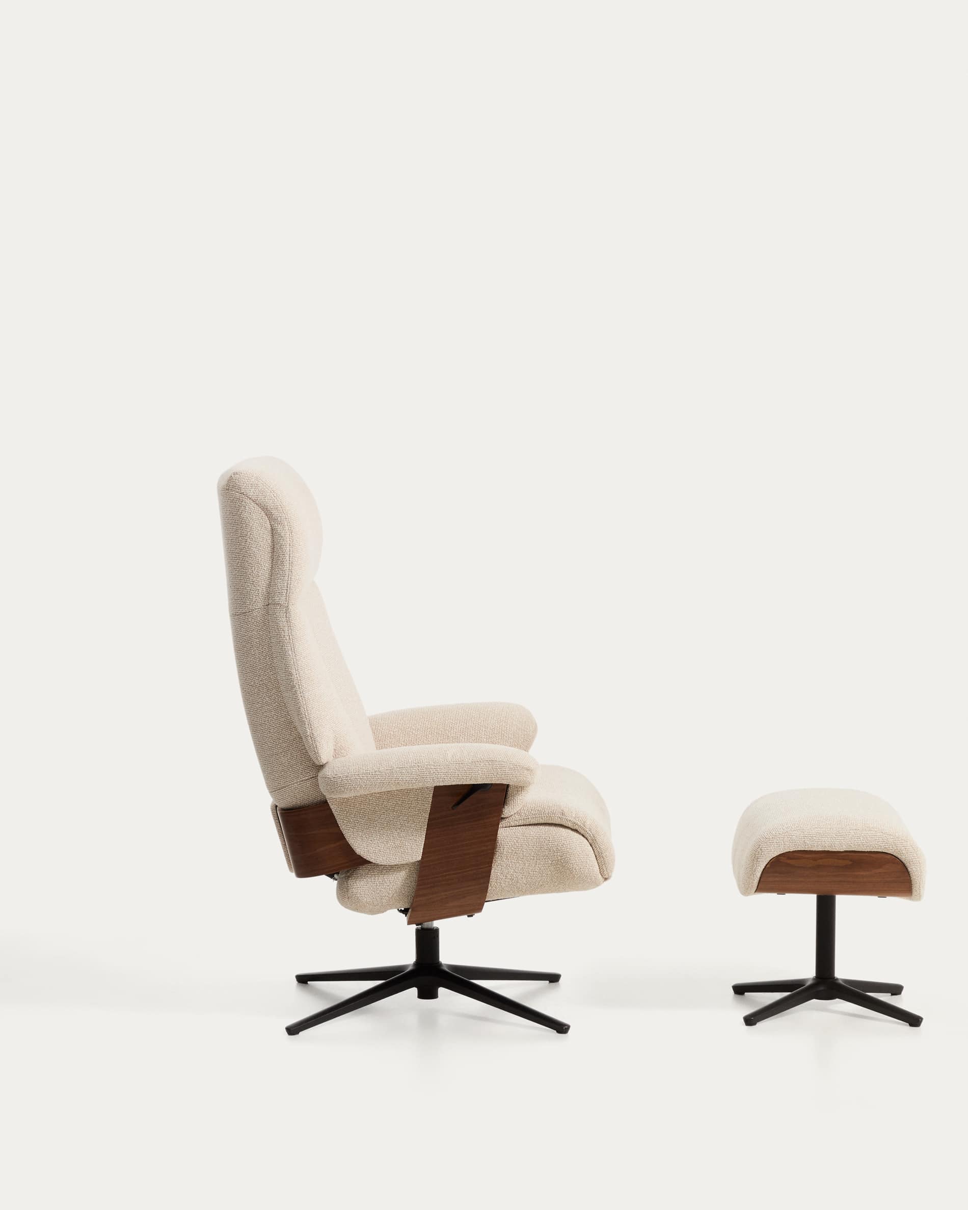 Toriel beige micro bouclé reclining swivel armchair with footrest and black-finish aluminium legs FSC Mix Credit