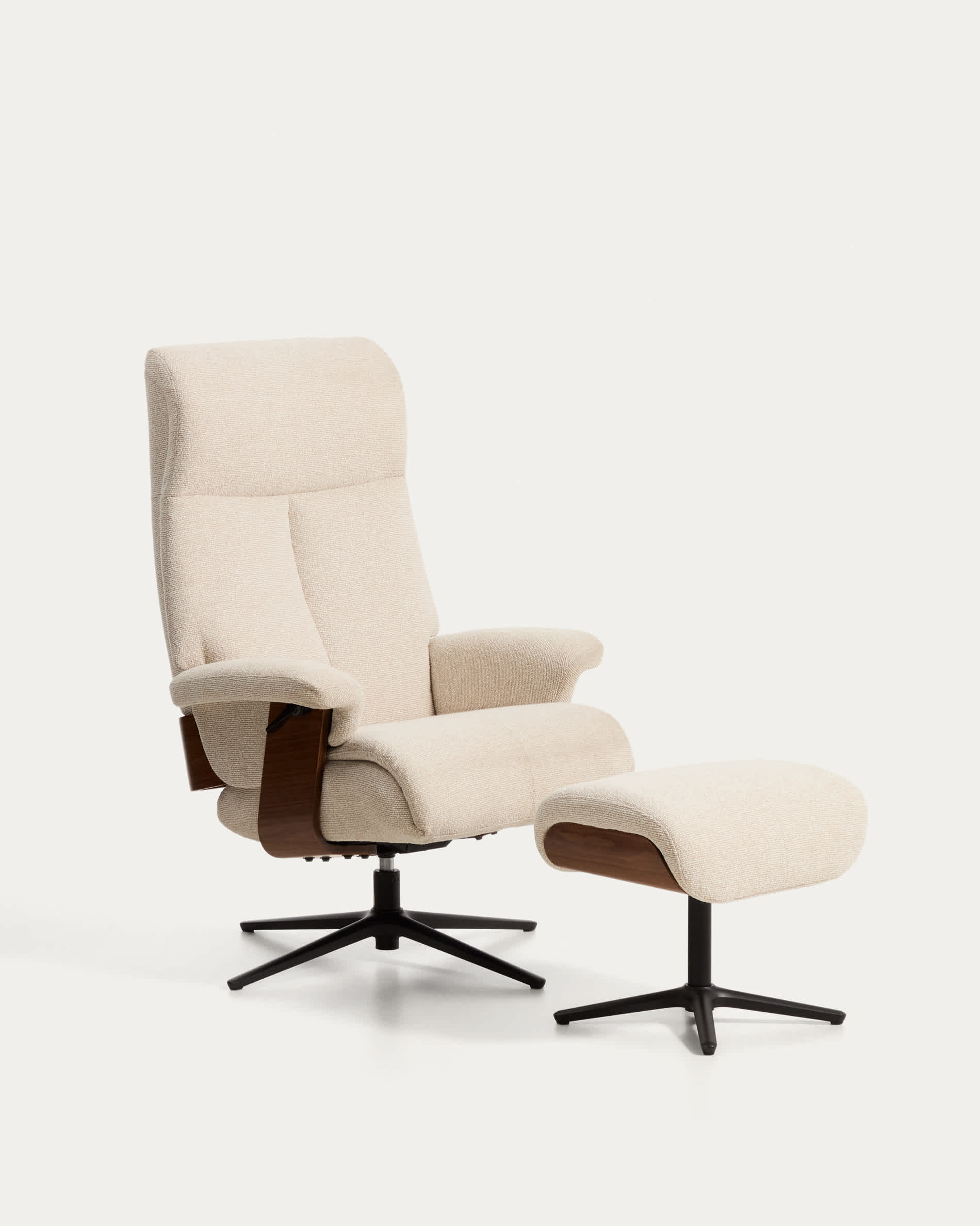 Toriel beige micro bouclé reclining swivel armchair with footrest and black-finish aluminium legs FSC Mix Credit