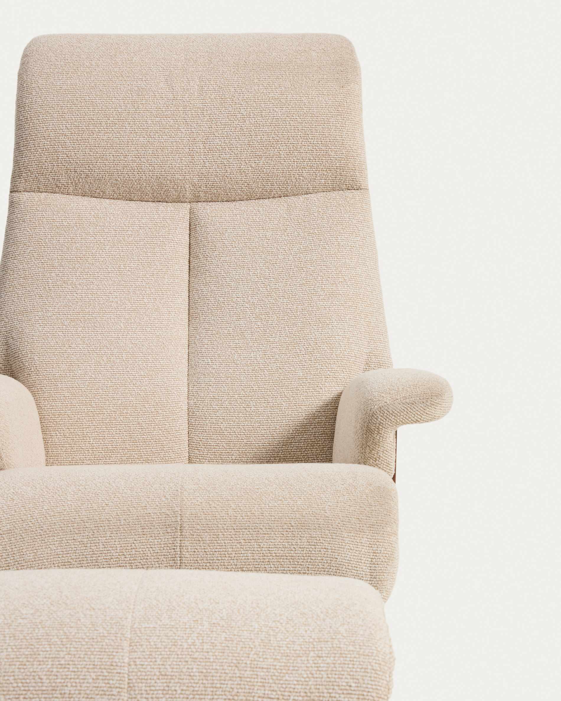 Toriel beige micro bouclé reclining swivel armchair with footrest and aluminium legs FSC Mix Credit