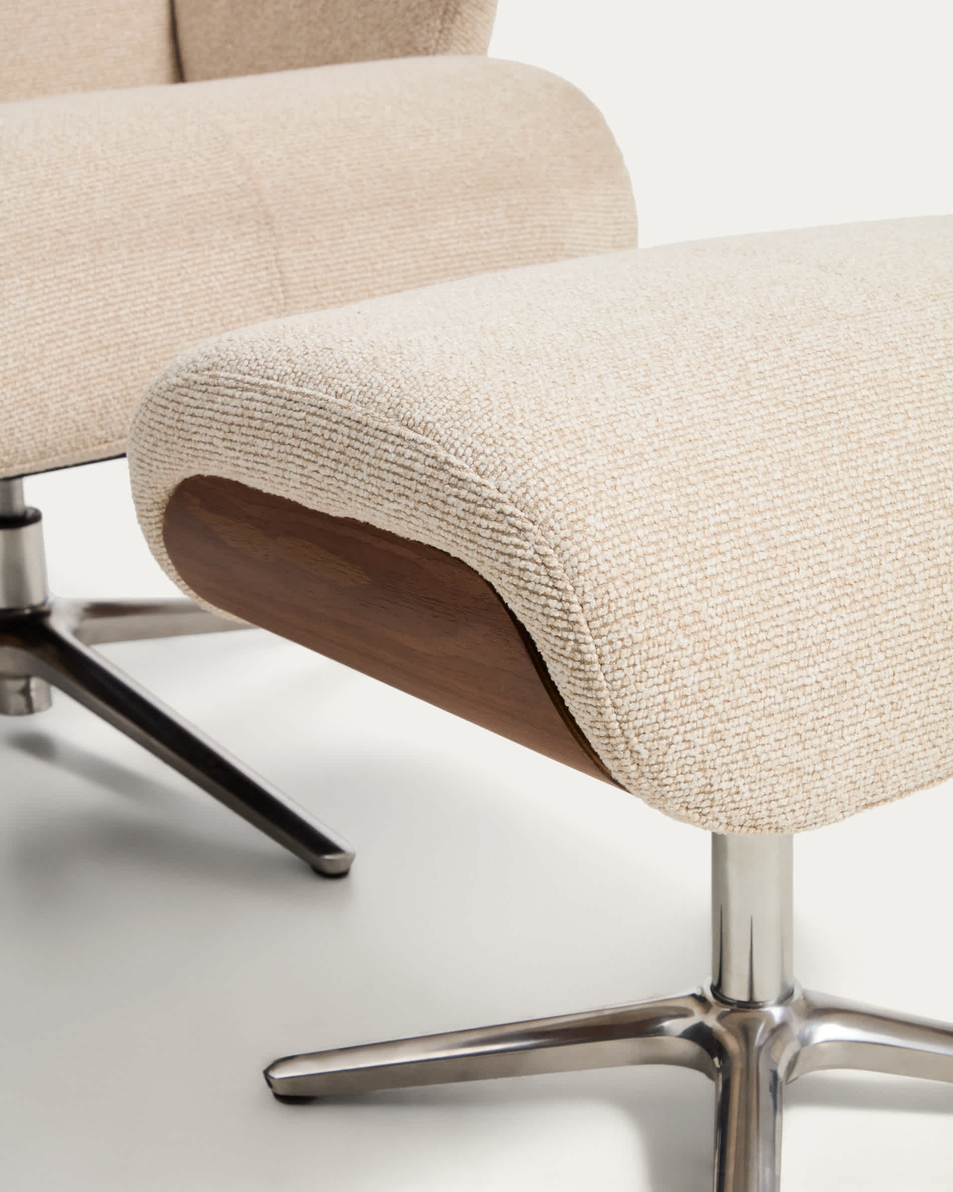Toriel beige micro bouclé reclining swivel armchair with footrest and aluminium legs FSC Mix Credit