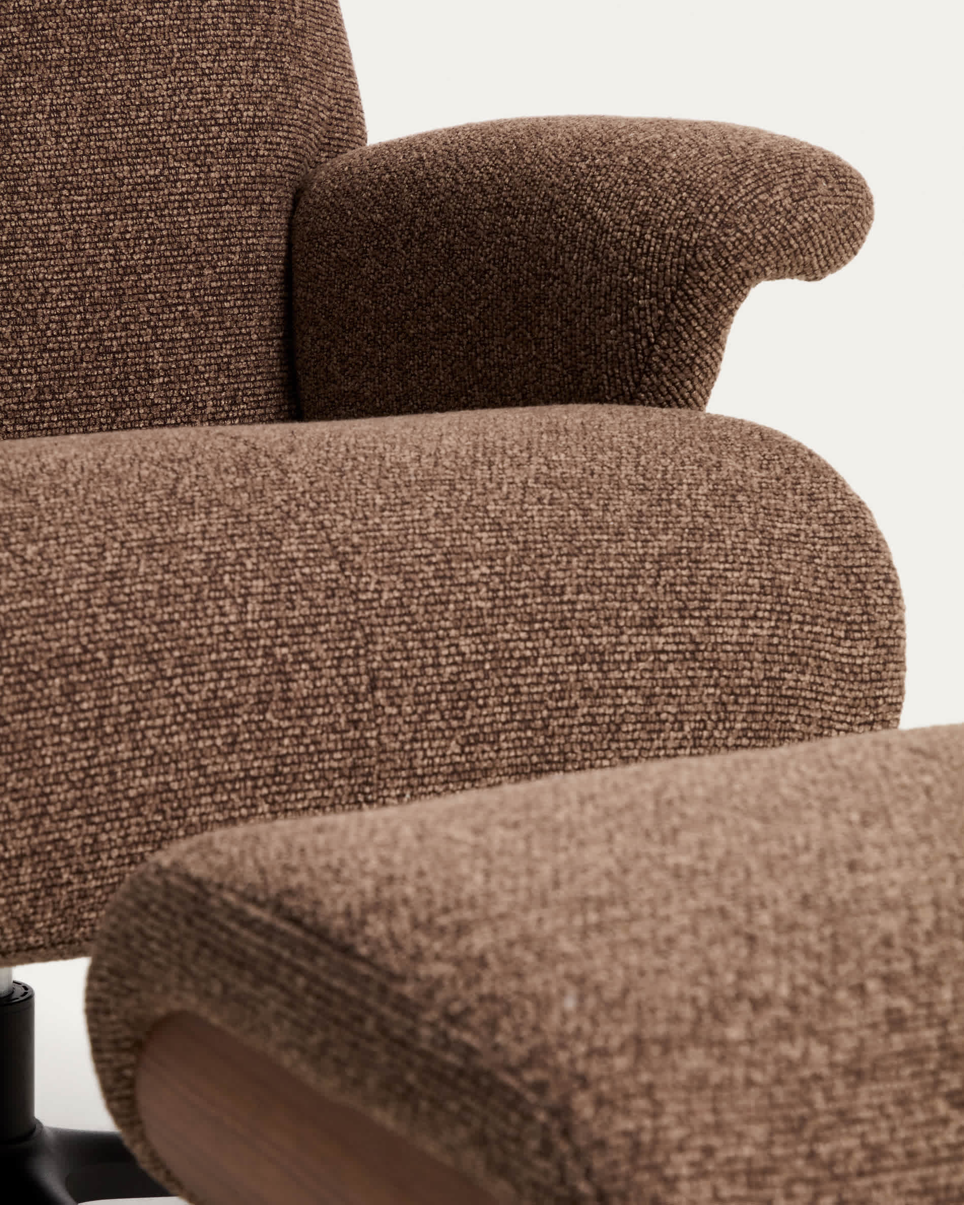 Toriel chocolate brown micro bouclé reclining swivel armchair with footrest and black-finish aluminium legs FSC Mix Credit