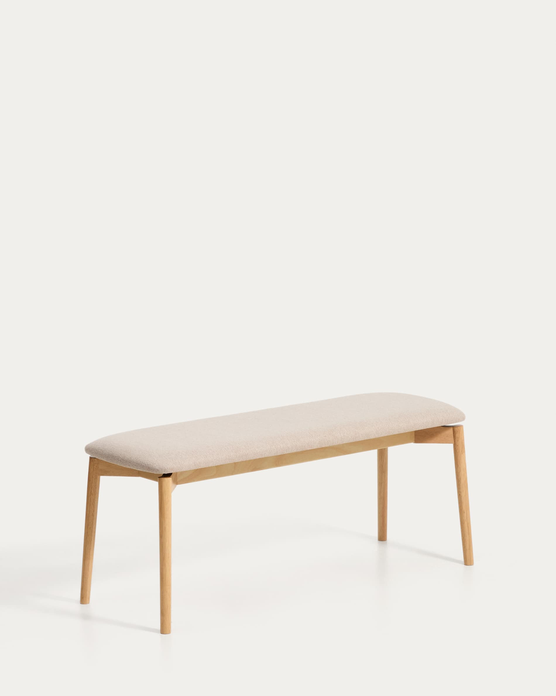 Evera bench in oak veneer with natural finish and beige chenille 122cm
