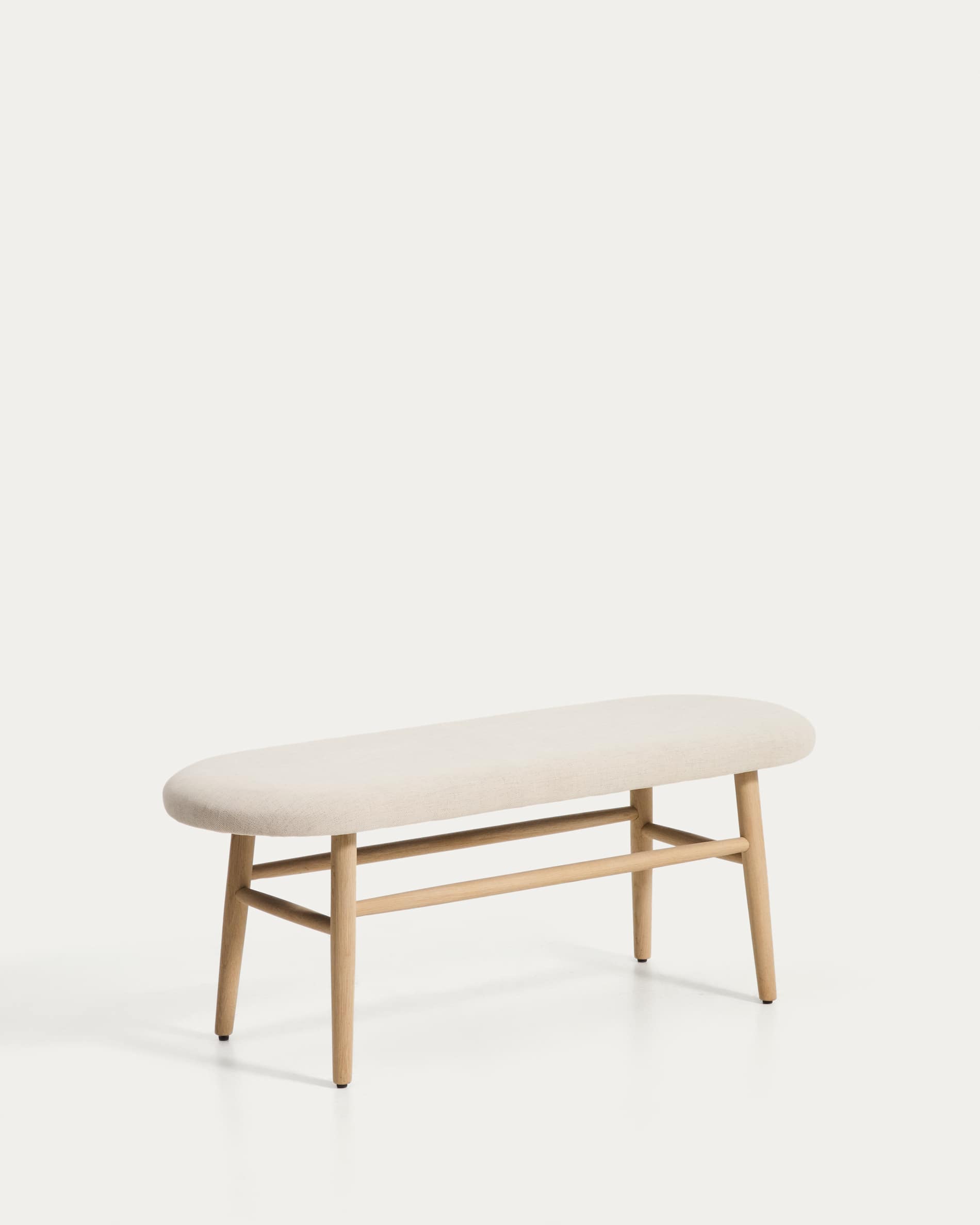 Helda bench in beige chenille and solid oak wood FSC Mix Credit 122 cm