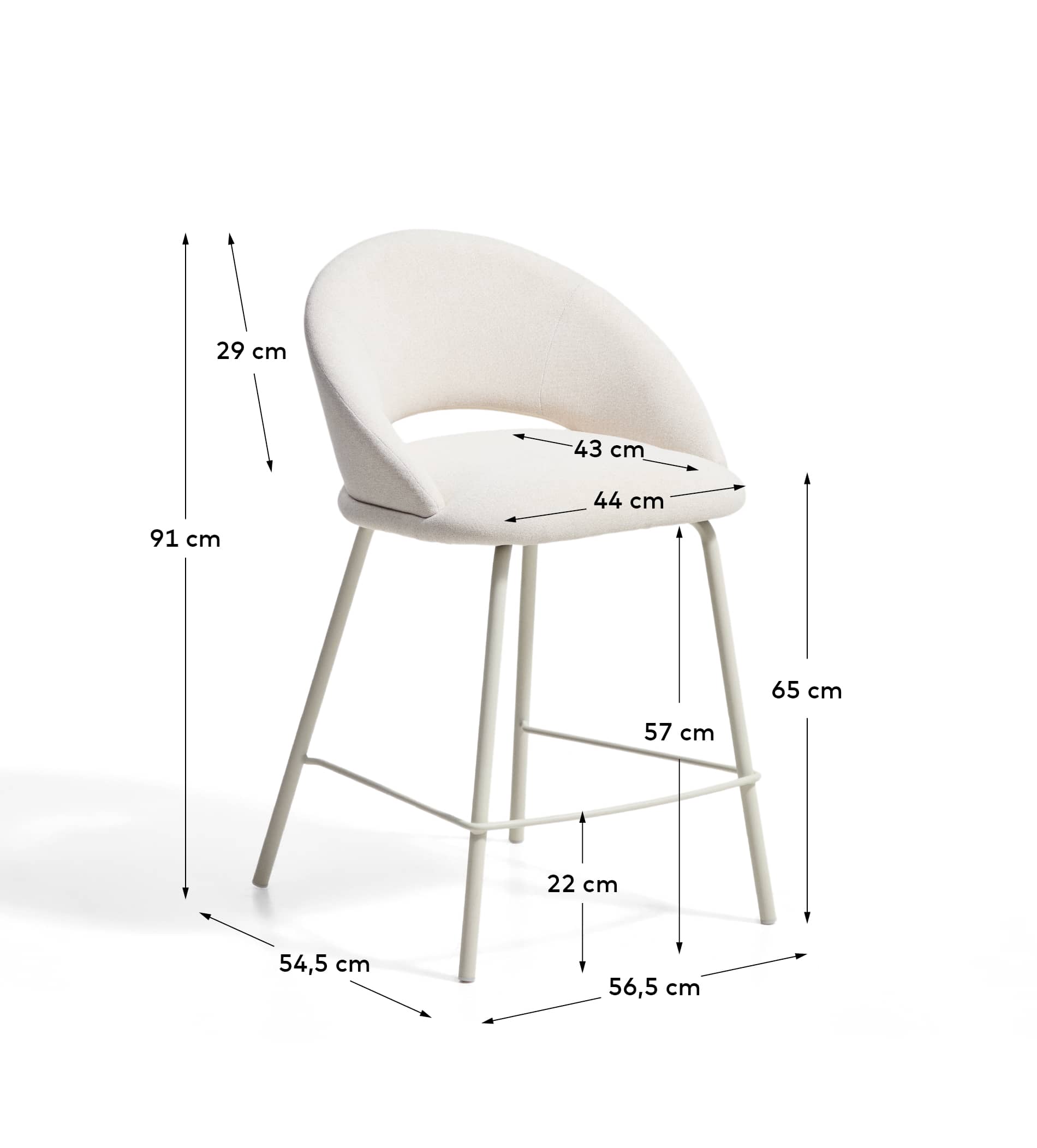 Bonali stool in beige chenille with beige metal legs FSC Mix Credit 65cm
