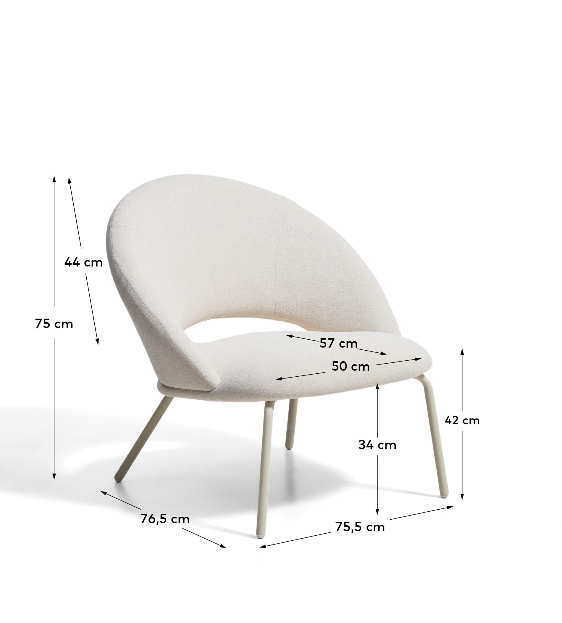 Bonali armchair in beige chenille with beige metal legs FSC Mix Credit