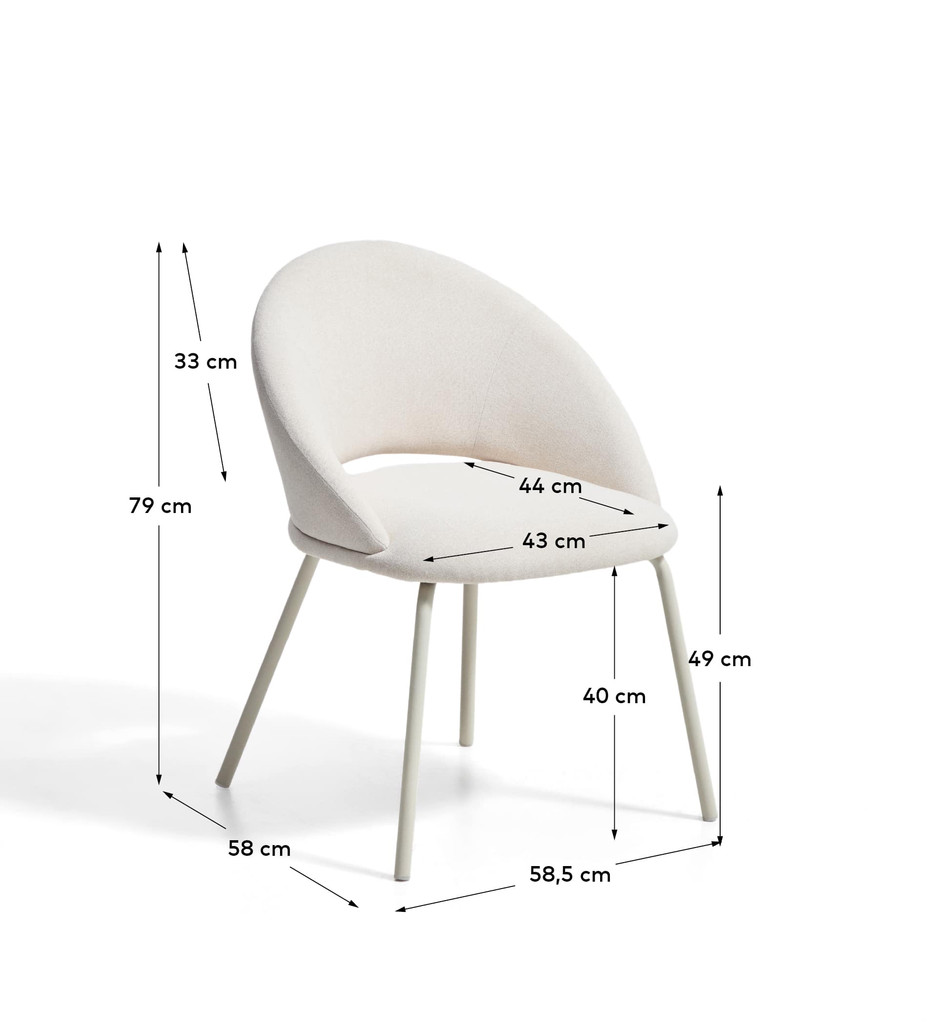 Bonali chair in beige chenille with beige metal legs FSC Mix Credit