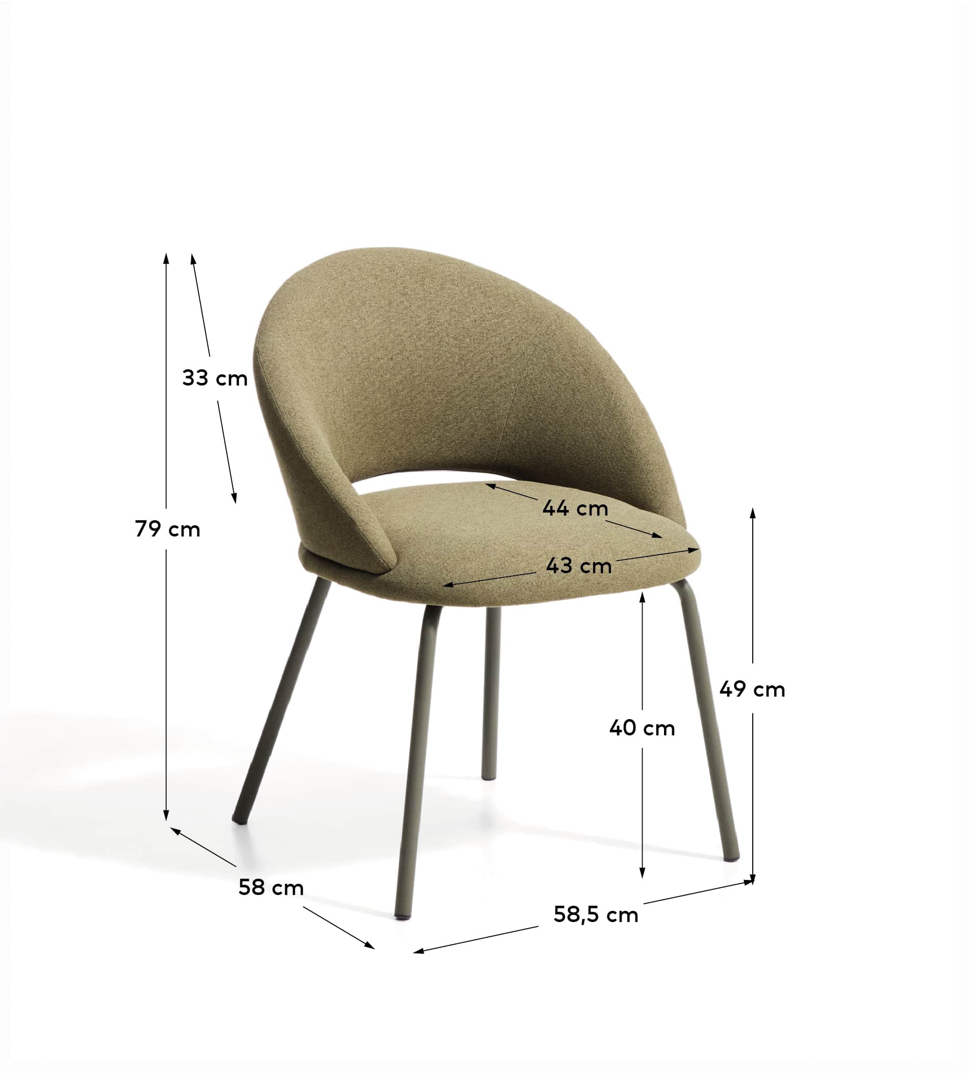 Bonali chair in green chenille with green metal legs FSC Mix Credit
