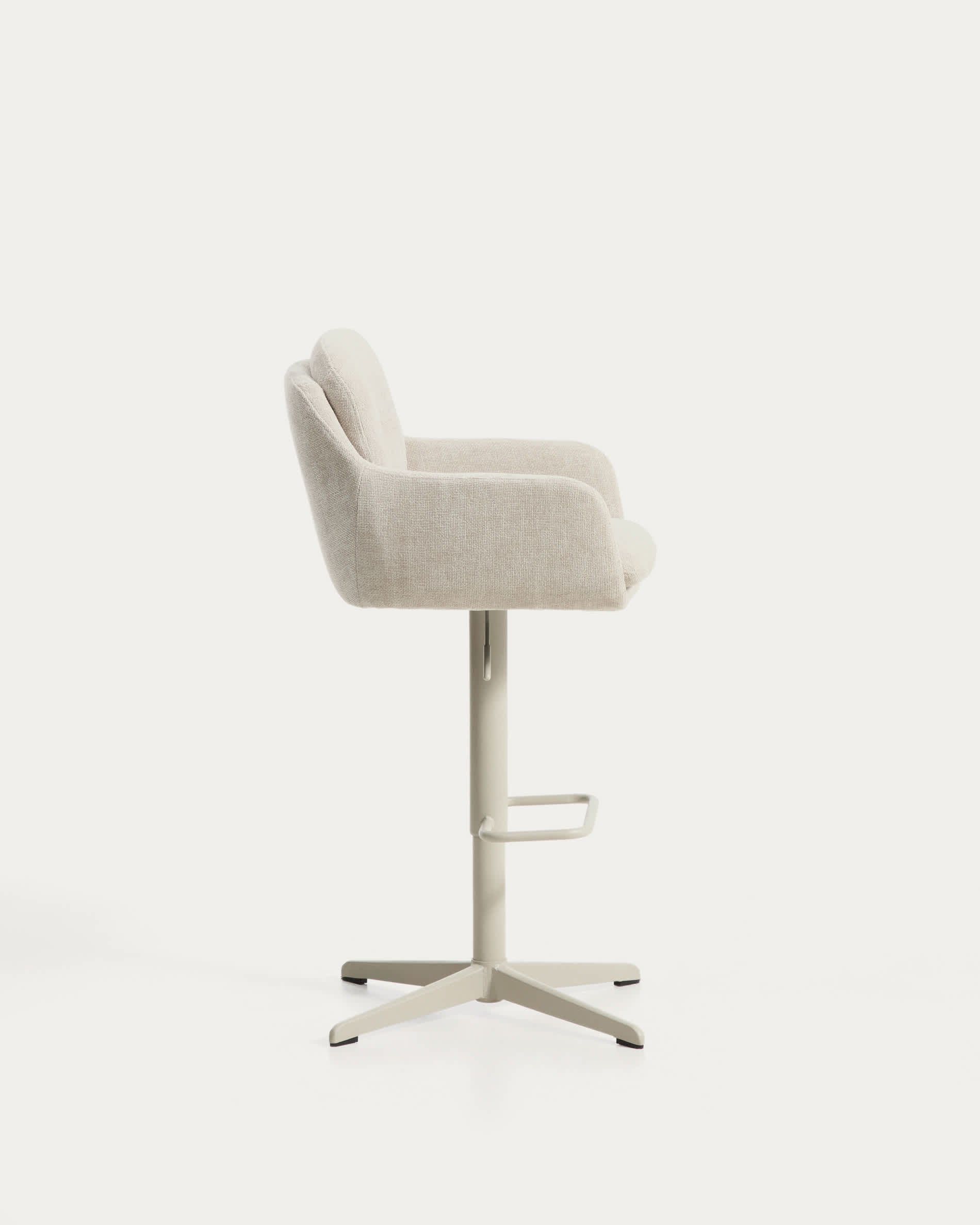 Lexa beige chenille swivel stool with beige-finish steel legs