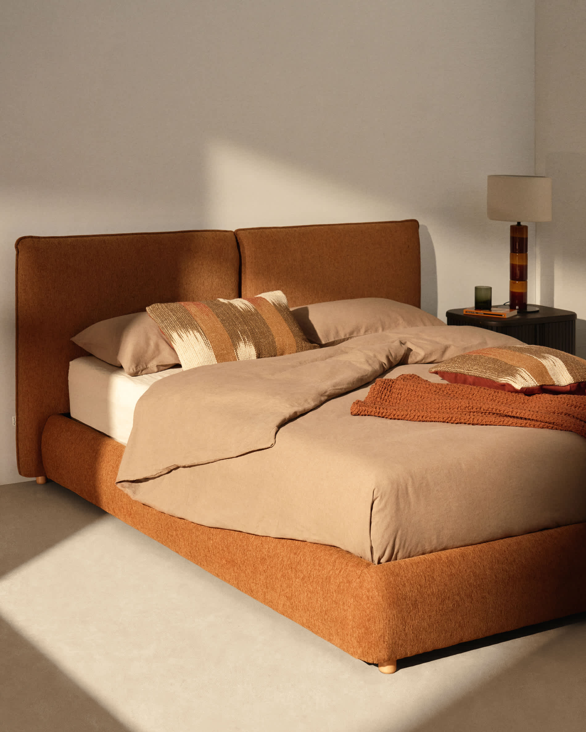 Elerio bed in soft copper chenille for 150 x 200cm mattress