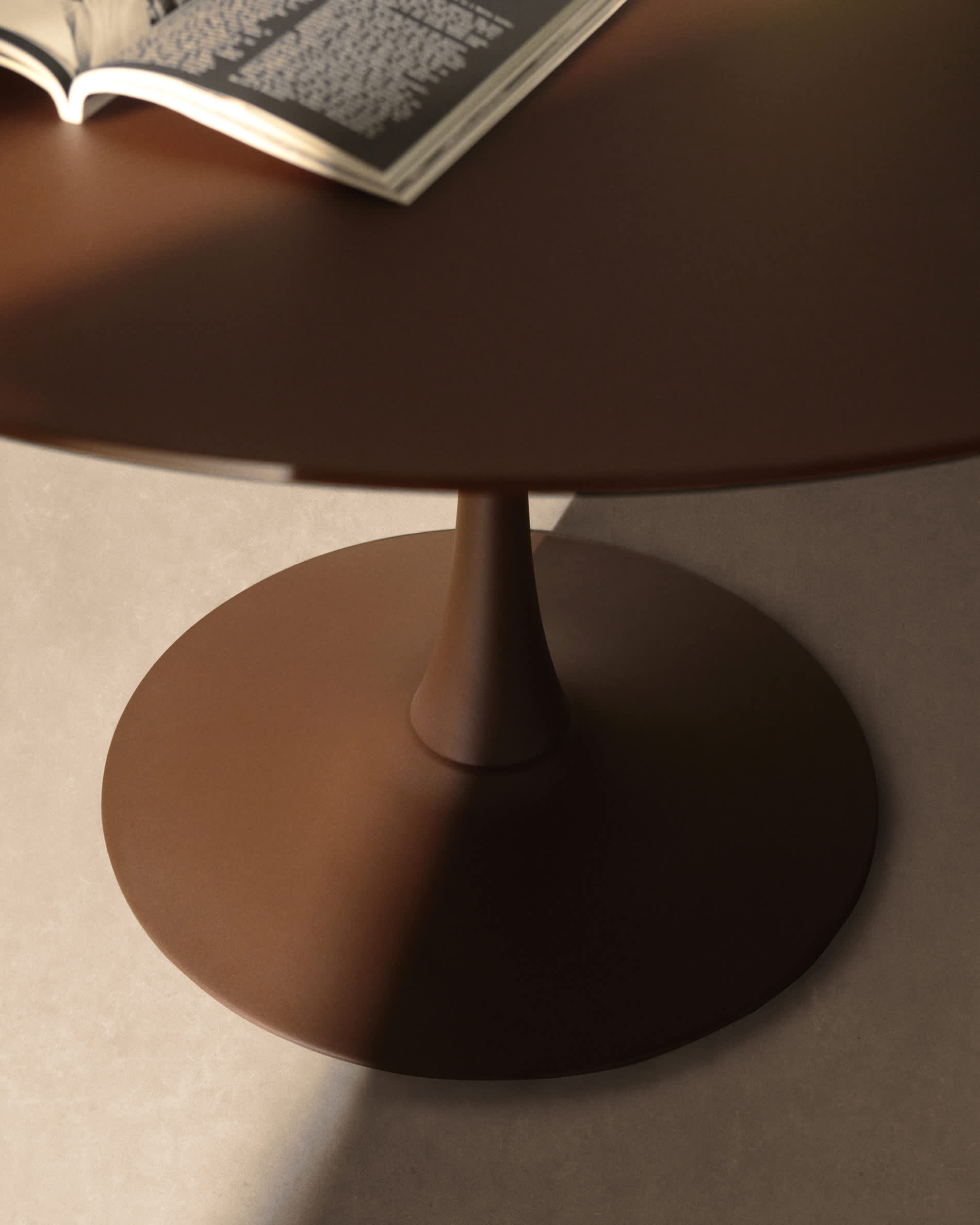 Round Vedira table in glass and brown steel Ø120 cm