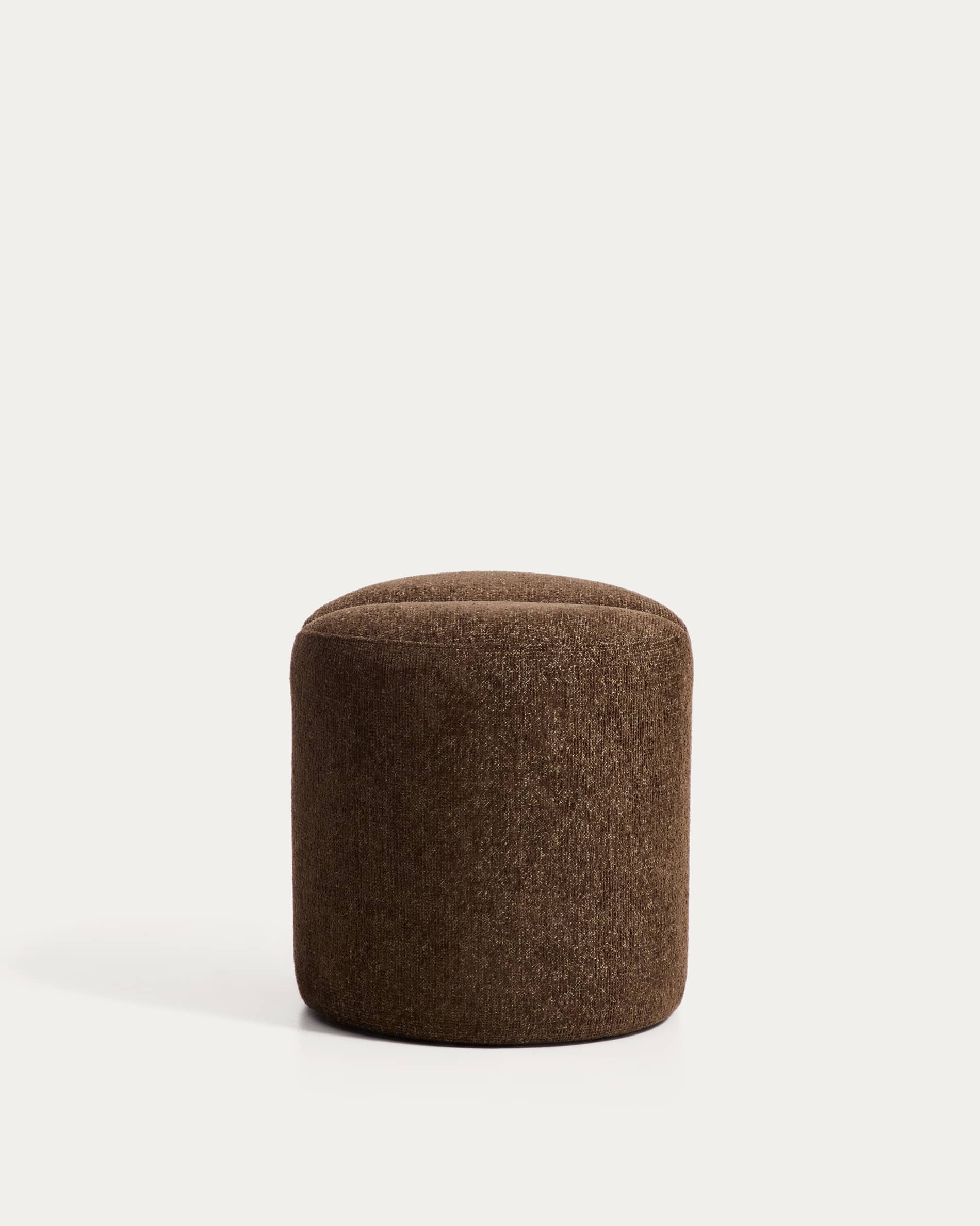 Nedilo round footrest in chocolate brown FSC Mix Credit chenille