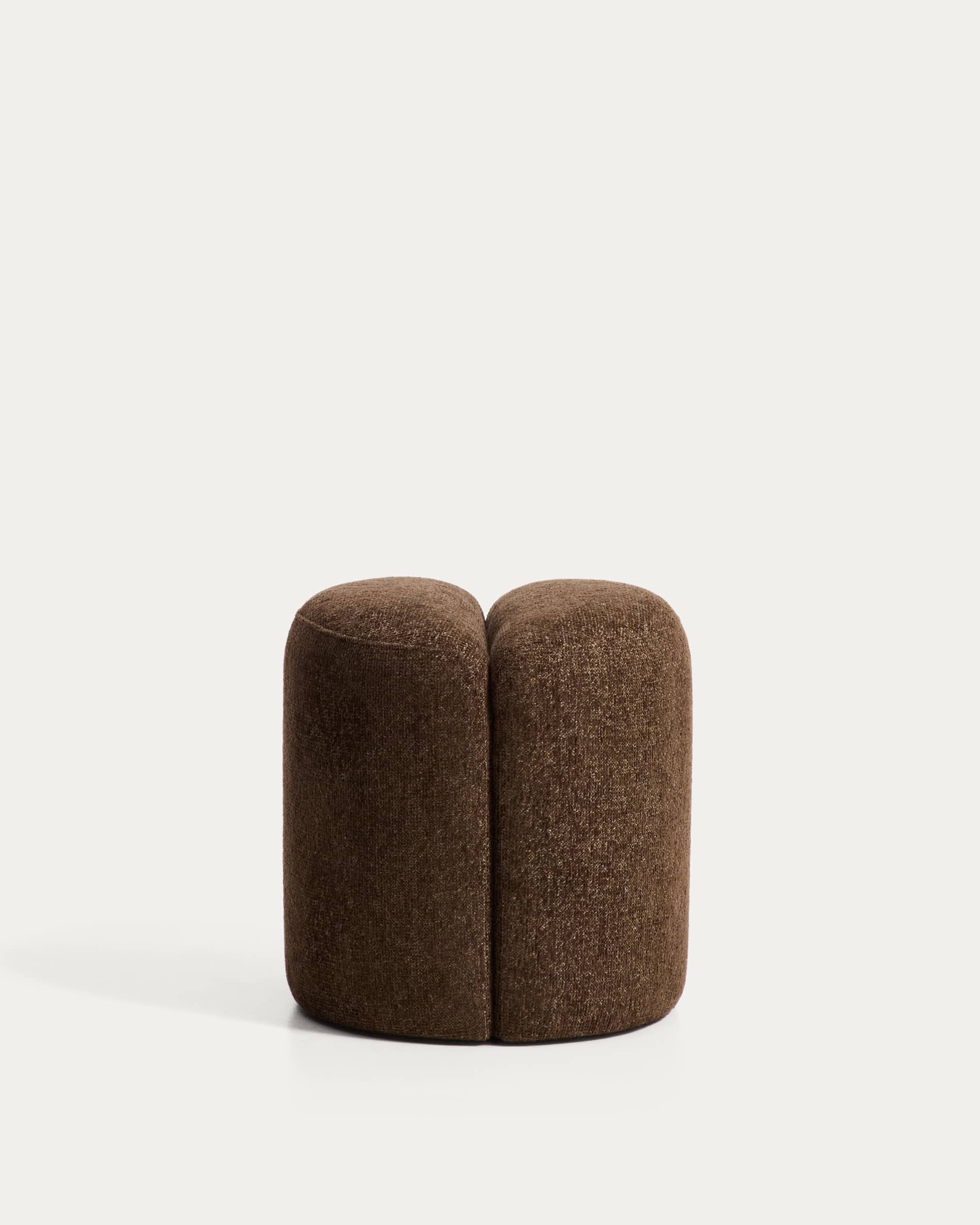 Nedilo round footrest in chocolate brown FSC Mix Credit chenille