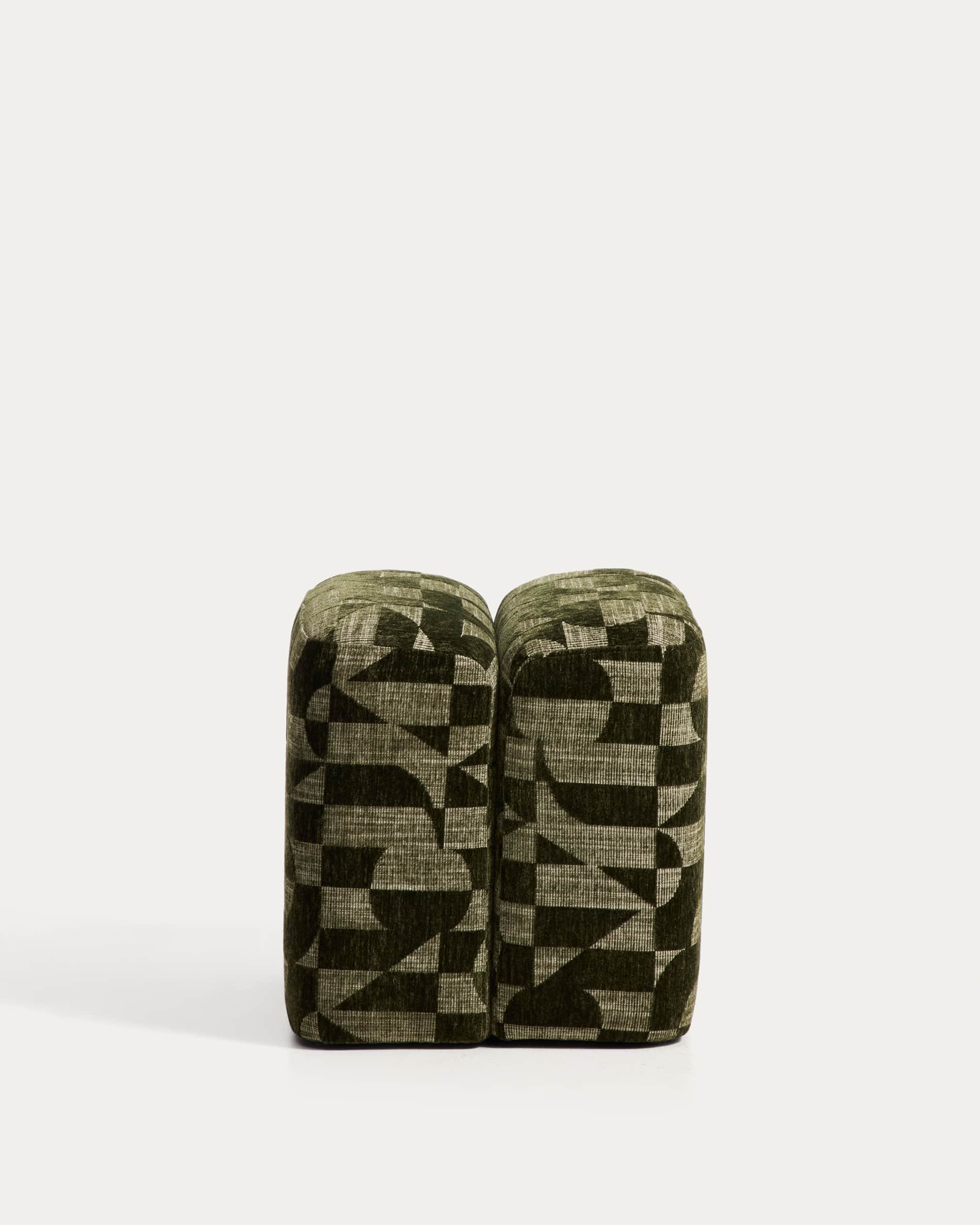 Nedilo square moss green geometric FSC Mix Credit jacquard footrest