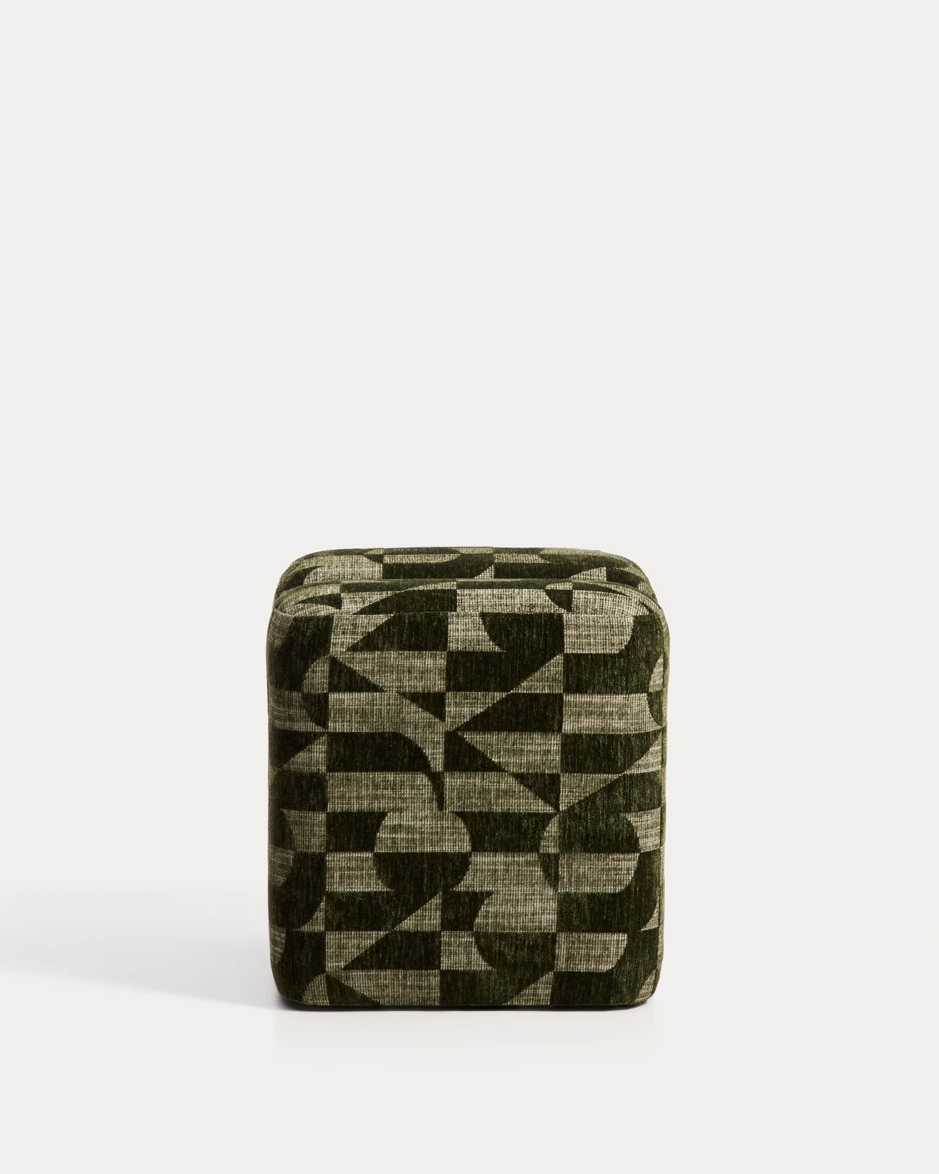 Nedilo square moss green geometric FSC Mix Credit jacquard footrest