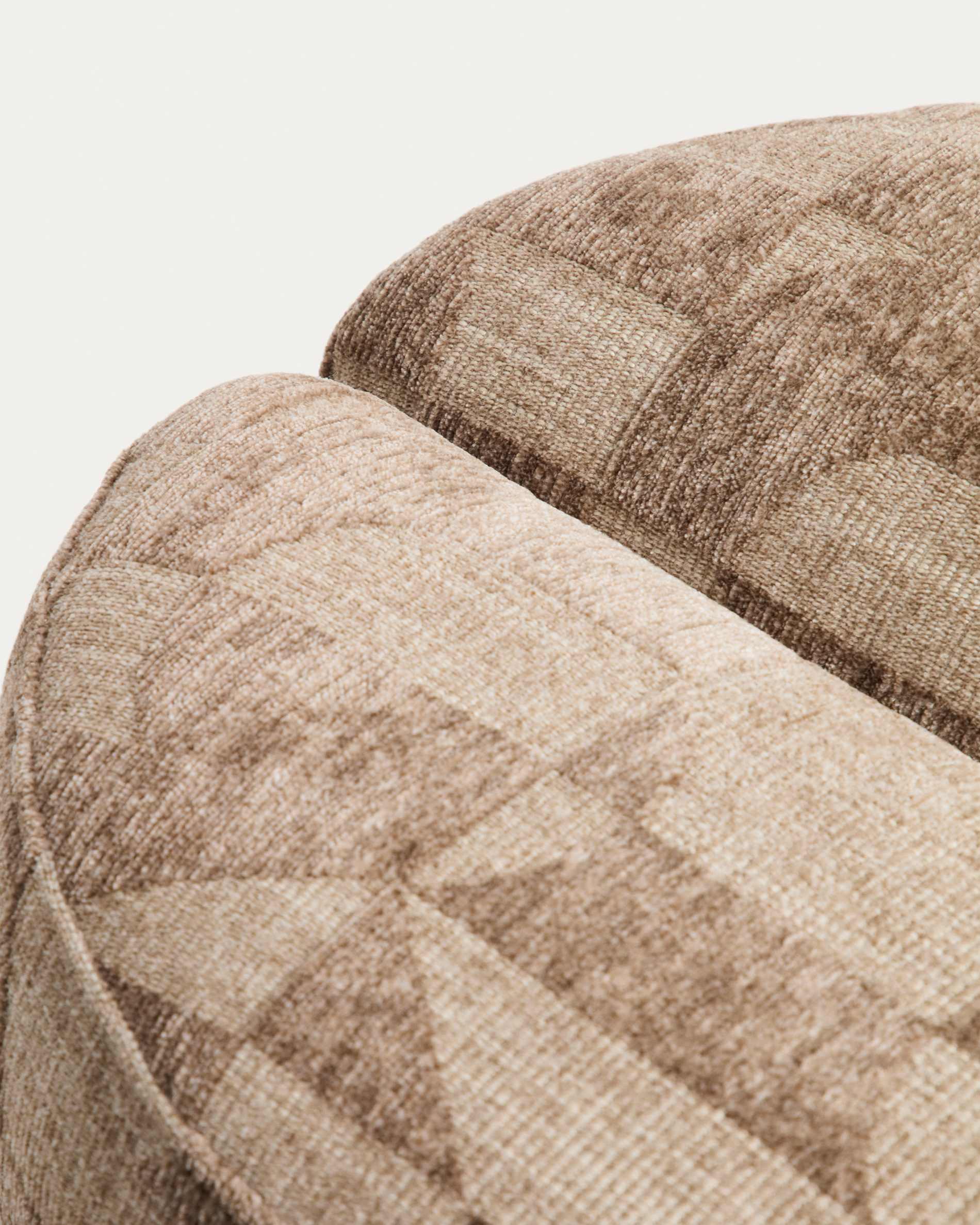 Nedilo round footrest in taupe geometric FSC Mix Credit jacquard fabric